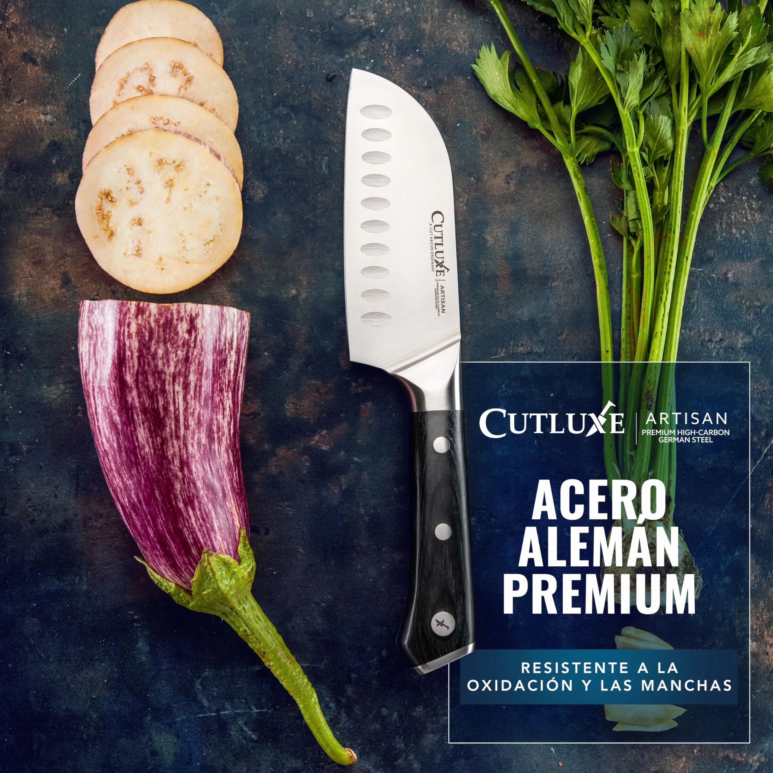Cutluxe Cuchillo Santoku – 13 cm Cuchillo Cocina Profesional Multipropósito – Acero alemán forjado de alto carbono – Filo afilado como navaja – Mango ergonómico – Serie Artesanal