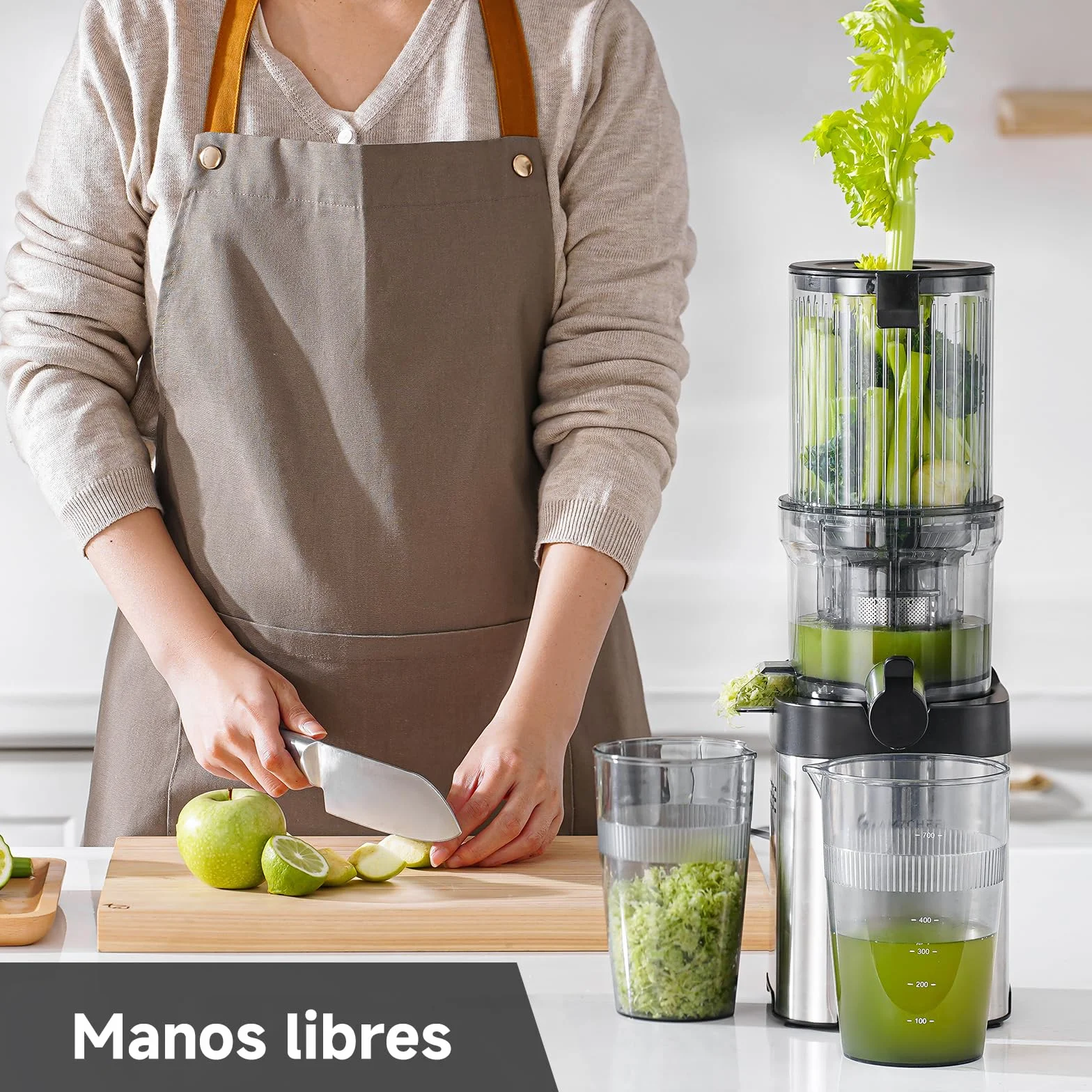 AMZCHEF Extractor de Zumos, Slow Juicer con Apertura de 120MM, Capacidad de 2 L, Licuadora Prensado en Frío para Frutas y Verduras Enteras, Cuerpo de Acero Inoxidable, Fácil Montaje y Limpieza, Plata