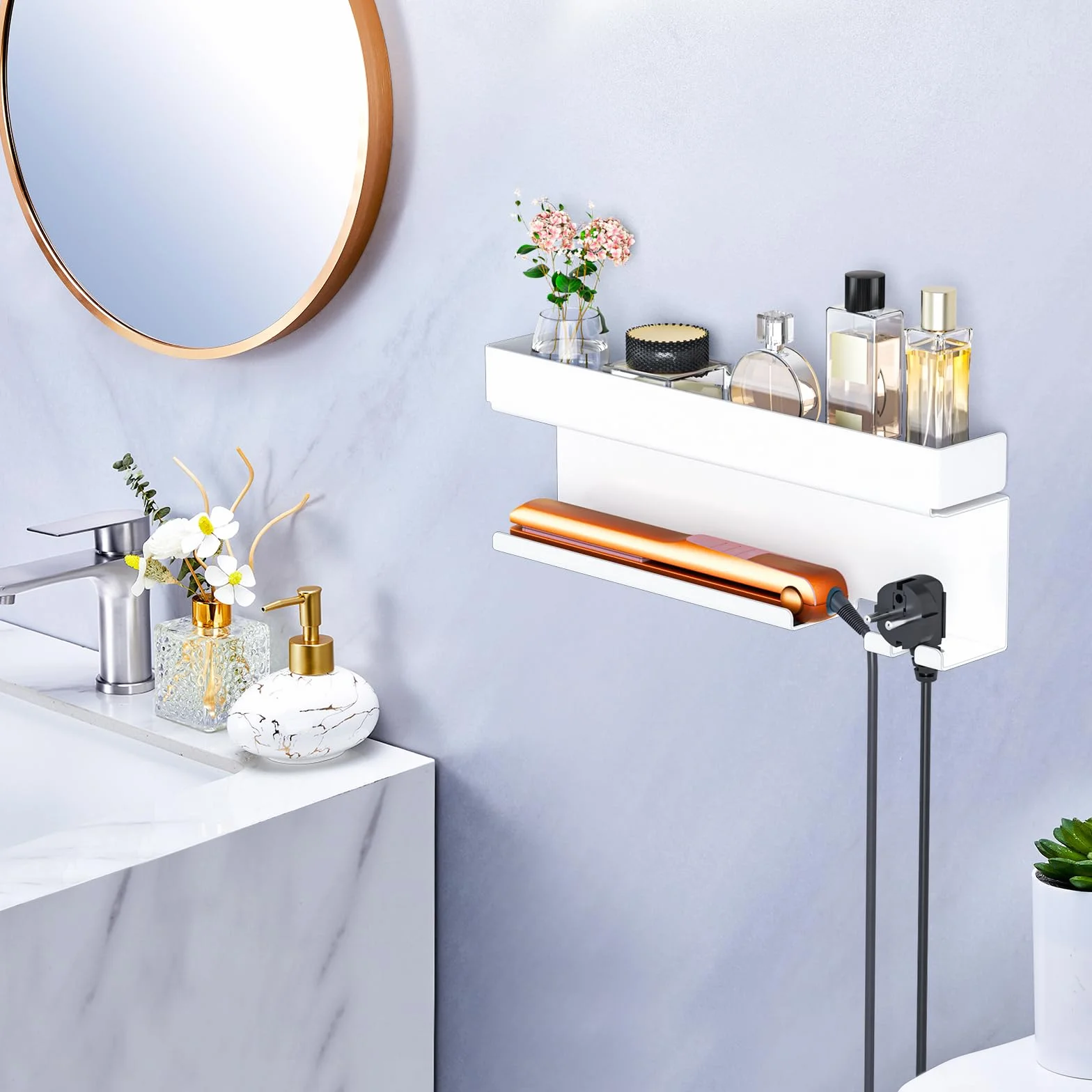 Soporte Pared Secador Pelo, Accesorios Plancha Pelo, Blanco