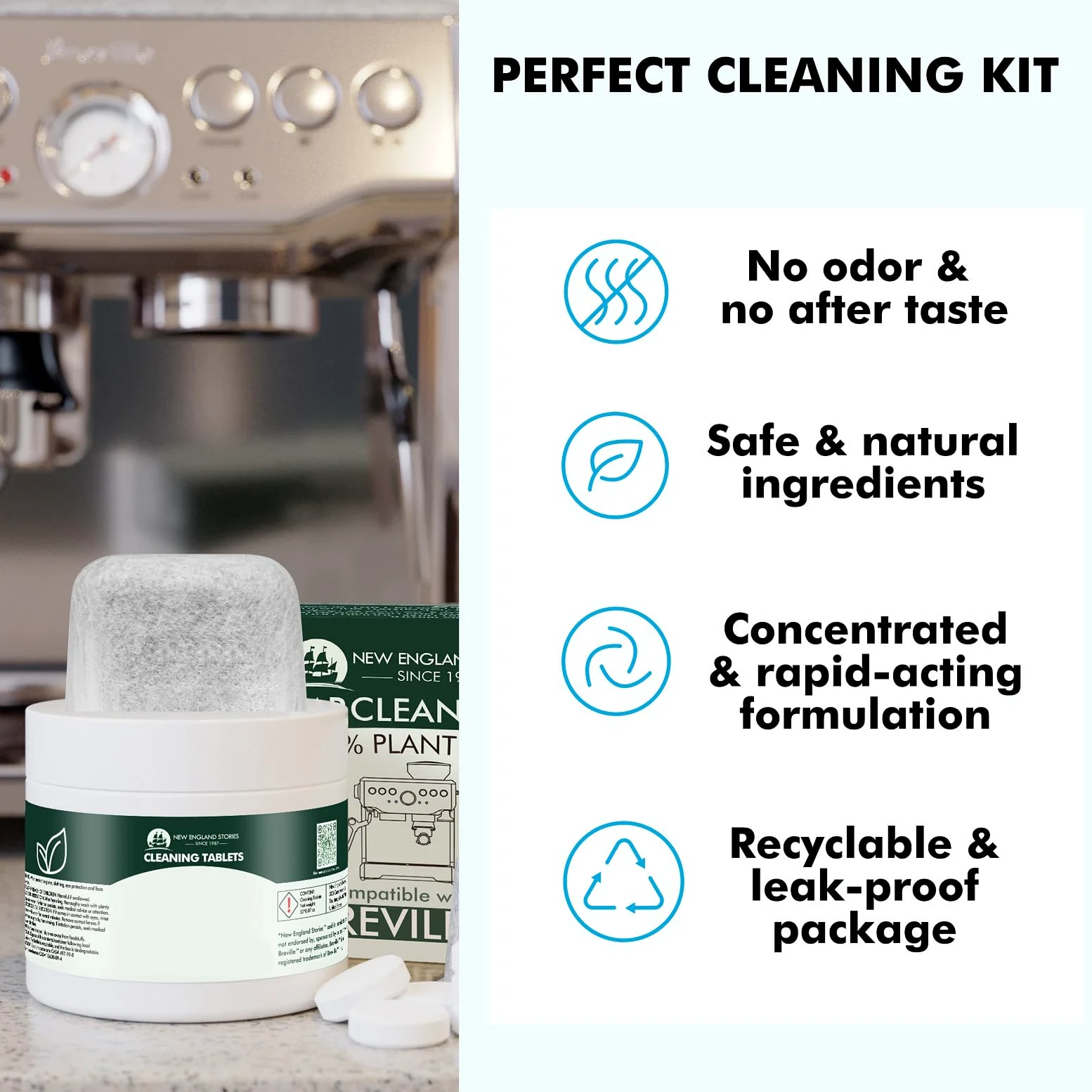 Paquete de 6 filtros de carbón compatibles con Breville con 52 tabletas de limpieza, kit de mantenimiento compatible con Breville de 1 año, kit de limpieza de máquina espresso para Breville Barista
