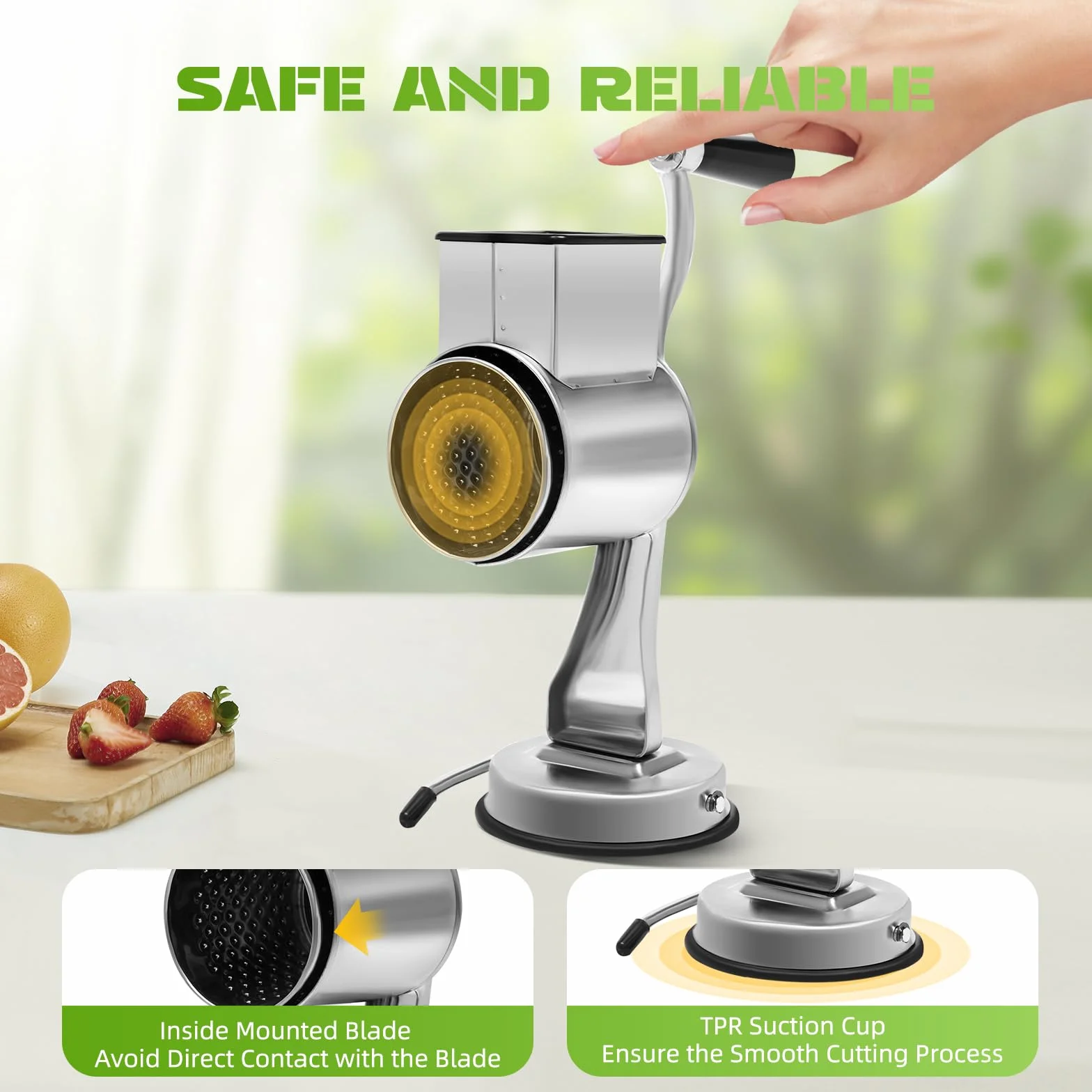 Rallador de verduras de acero inoxidable con 5 cuchillas, rallador de queso manual con ventosa, rallador de cocina multifuncional para verduras, queso y ensalada