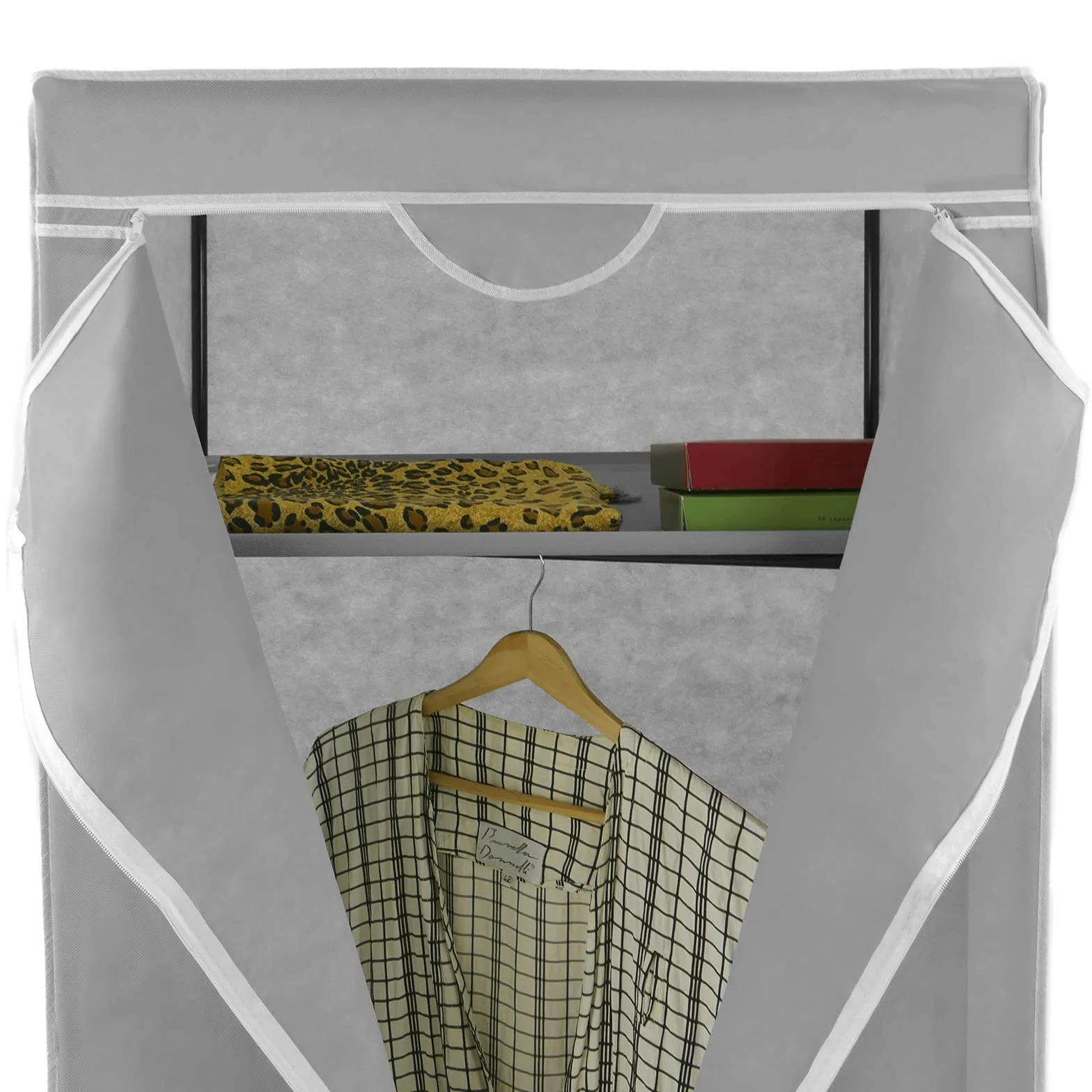 PrimeMatik - Armario ropero guardarropa de Tela Desmontable 70 x 45 x 155 cm Gris