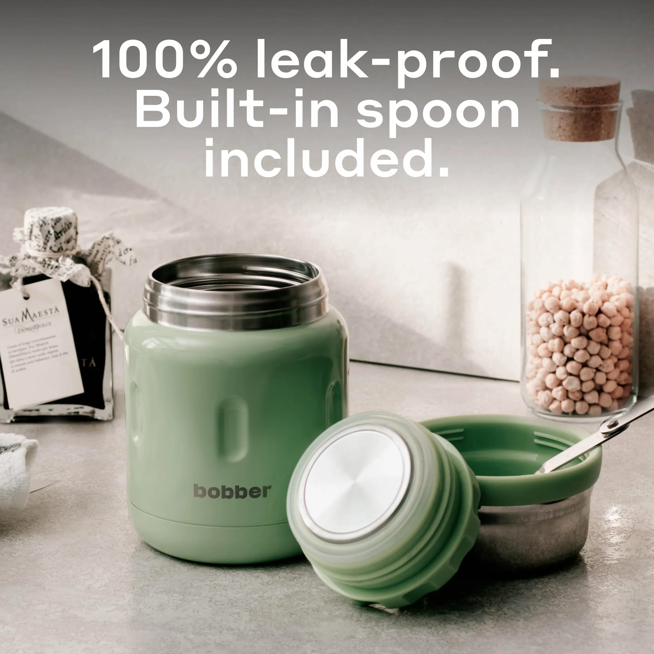 BOBBER Termo aislado de acero inoxidable de 16 onzas para alimentos calientes, recipiente de sopa de boca extra ancha con cuchara y cuenco, mantiene el arroz y la pasta calientes durante 10 horas y
