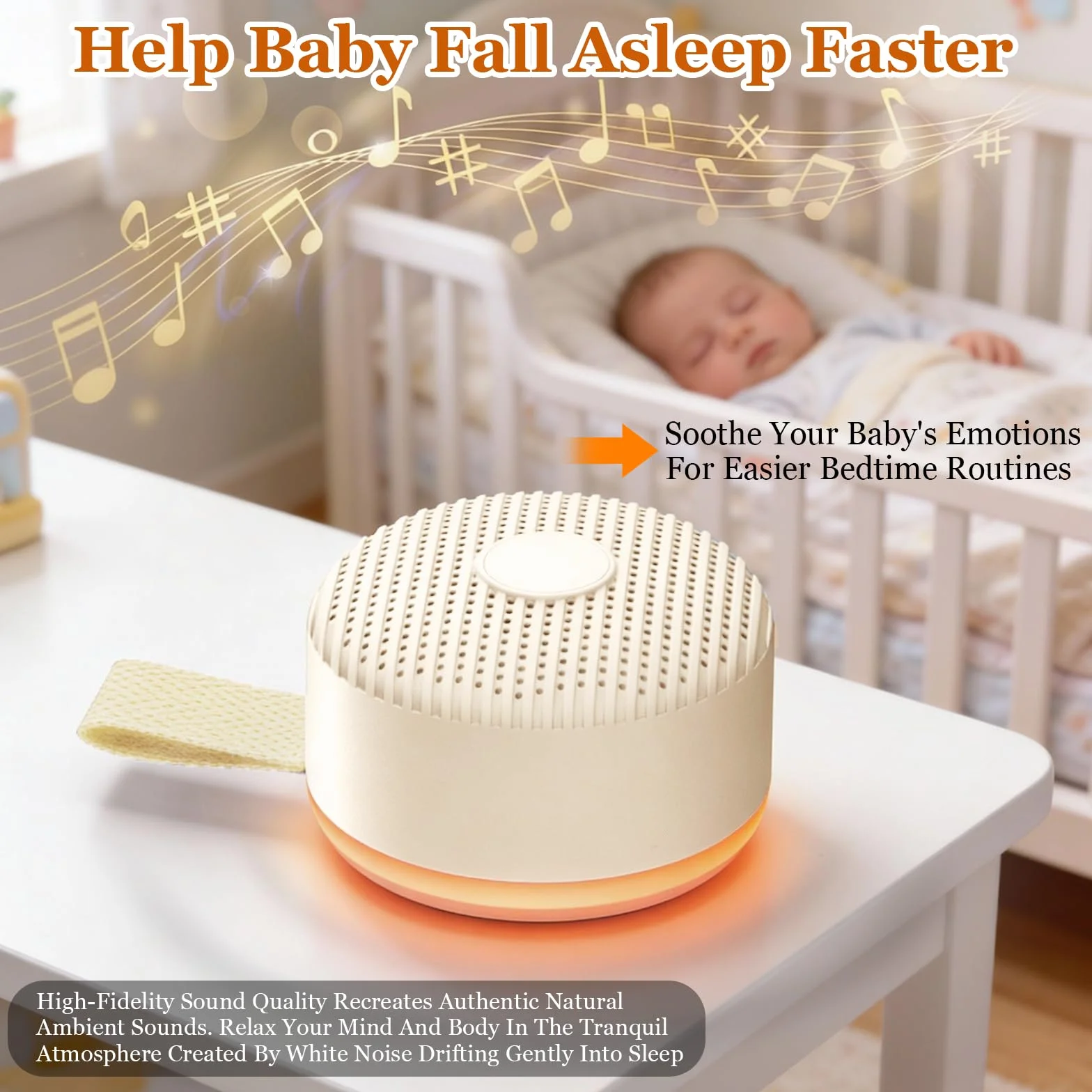 White Noise Machine Portátil con 24 Sonidos Relajantes, Luz Nocturna y Temporizador USB-C para Bebé Niños Adultos