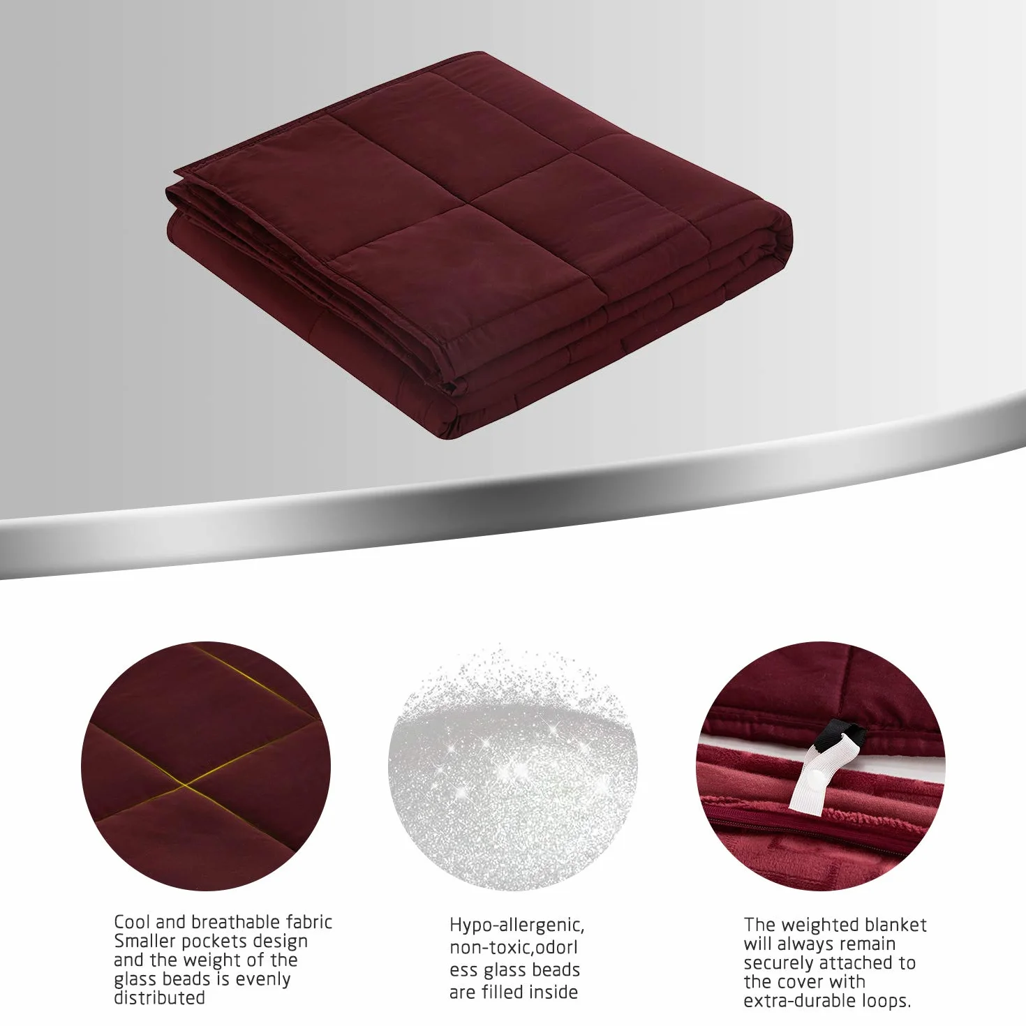 DREAMLANDING Manta con Peso de Gravedad con Funda Sustituible, Manta con Peso con Relleno de Perlas de Vidrio para Adultos, Manta Pesada para Ansiedad (Burgundy, 150 * 200 cm, 6,8 kg)