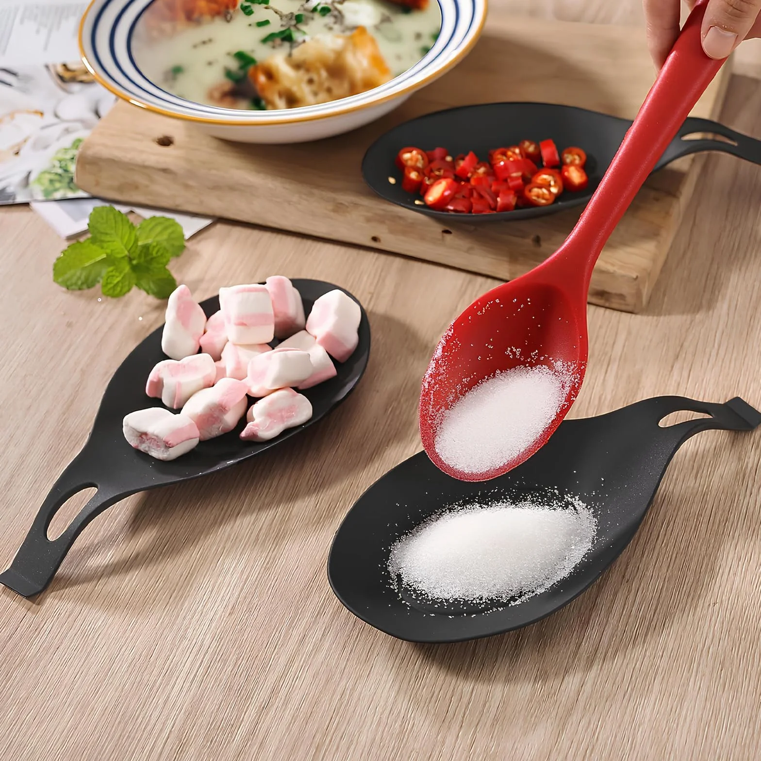 Reposacucharas de silicona, 3 unidades, reposa cucharas de cocina, soporte para cuchara de silicona, soporte para utensilios de cocina, reposacucharas, para cocina, casa, comedor