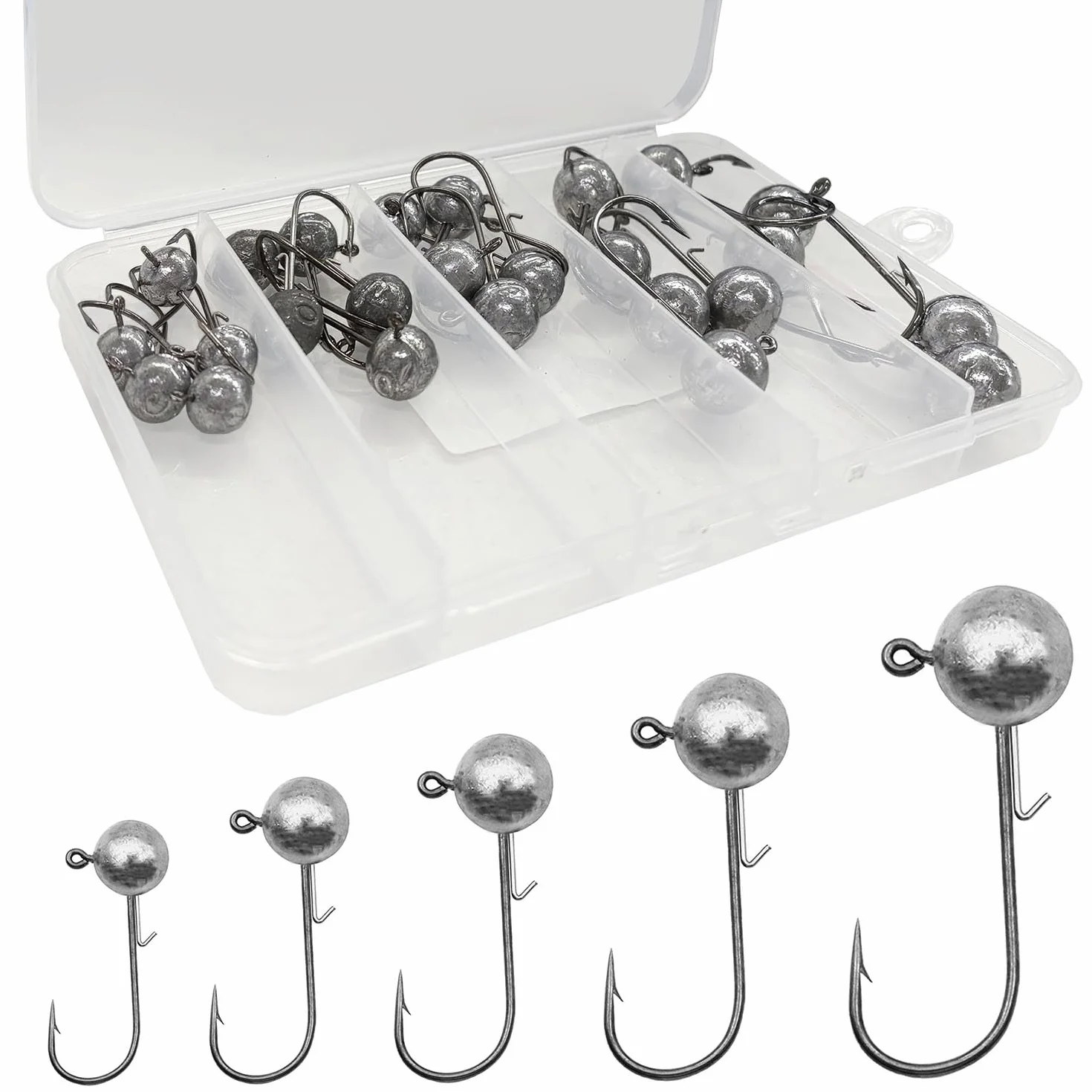 Anzuelos de Pesca Mar Cabeza Plomada 25 Piezas, 7g/10g/12g/14g/17g, con Caja de Aparejos Plástico