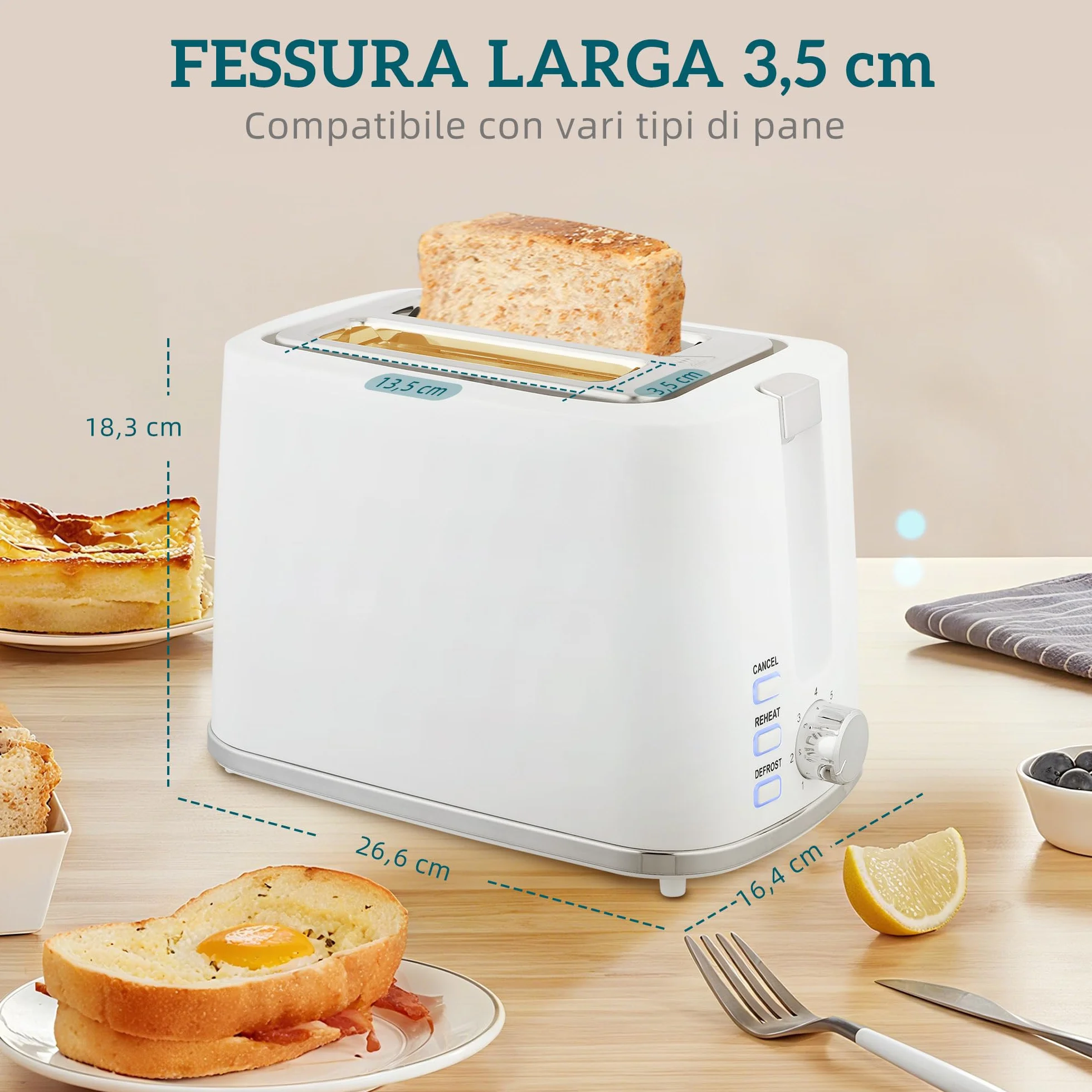 HOMCOM Juego de desayuno tostador de 2 rebanadas y ranura ancha con 7 niveles de tostado y bandeja recogemigas, Hervidor eléctrico de 1,7L 2200W con termostato Otter y filtro antical, Blanco