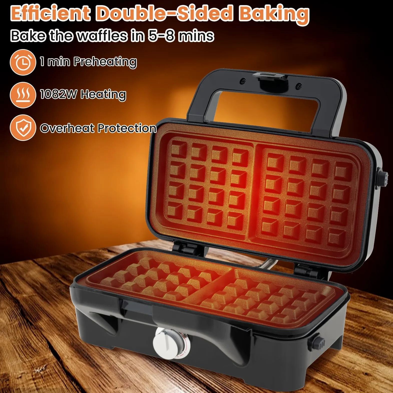 SOARS Sandwichera 3 en 1, 1200 W, máquina eléctrica Panini | 5 temperaturas ajustables, doble cara, parrilla extraíble y lavable, antisobrecalentamiento, color negro