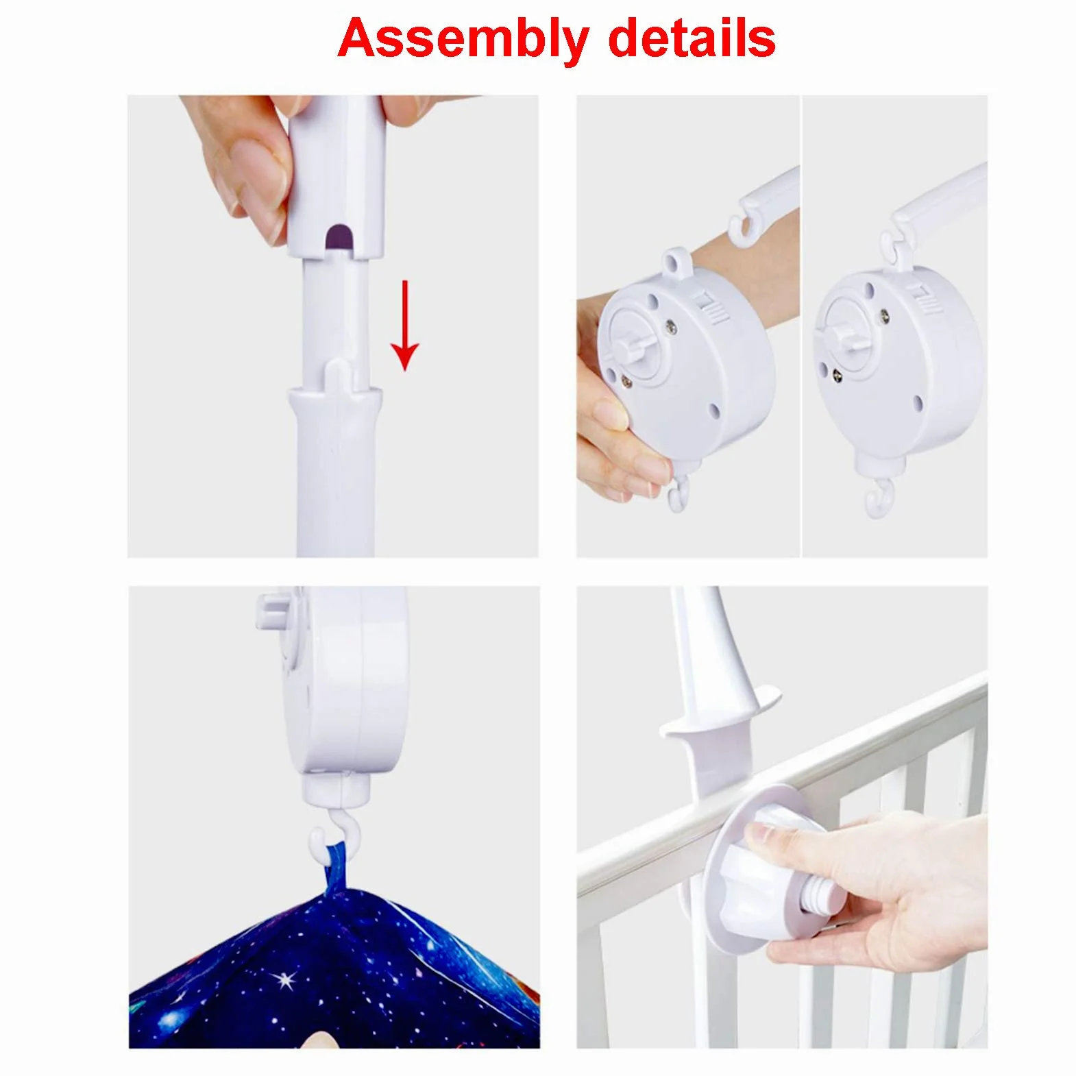Blanco Soporte Para Cama de Bebé Cuna Cuna Brazo Móvil Con Caja de Música Mecánica y Soporte Extendido Soporte Tuerca Tornillo Cama sin Juguetes Para Baby Girl & Boy