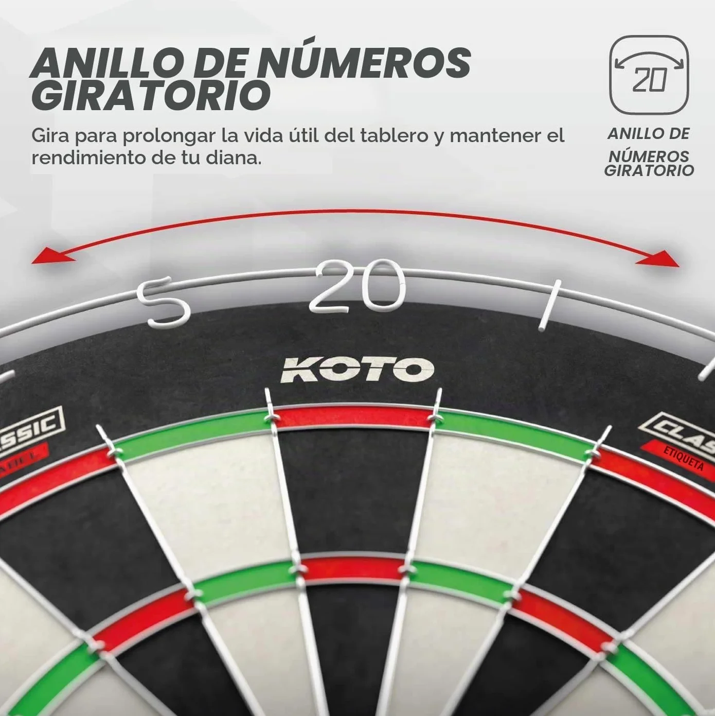 KOTO King Classic Edition Dartboard, Official Tournament Size, Fine Wiring, Red Number Ring, Sisal