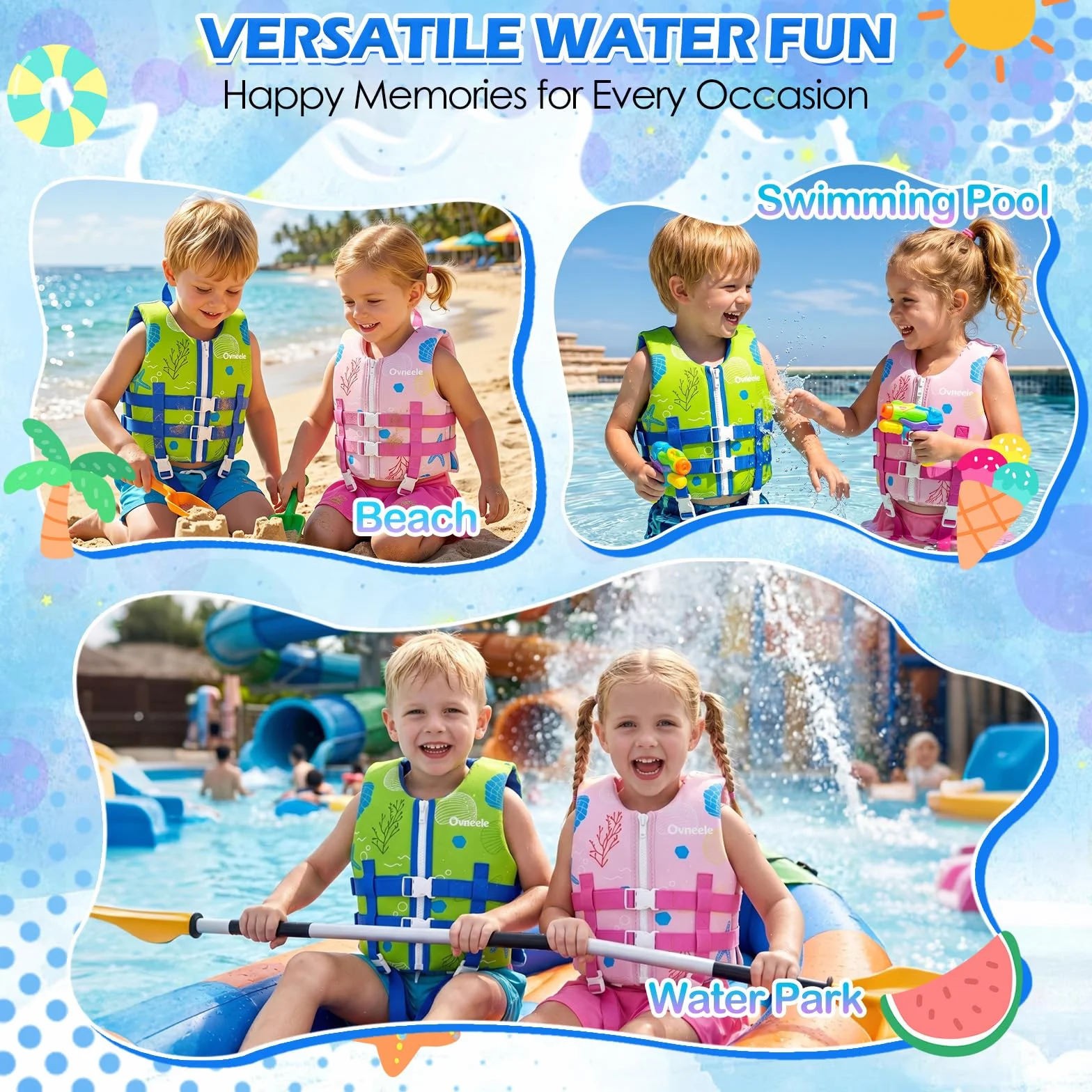Chaleco de Natación para Niños, Chaleco Flotador de Neopreno con Correa de Seguridad Ajustable, Ayuda de Flotación de Secado Rápido de Flotabilidad Fuerte para Aprender a Nadar para 2-9 Años/15-35Kg