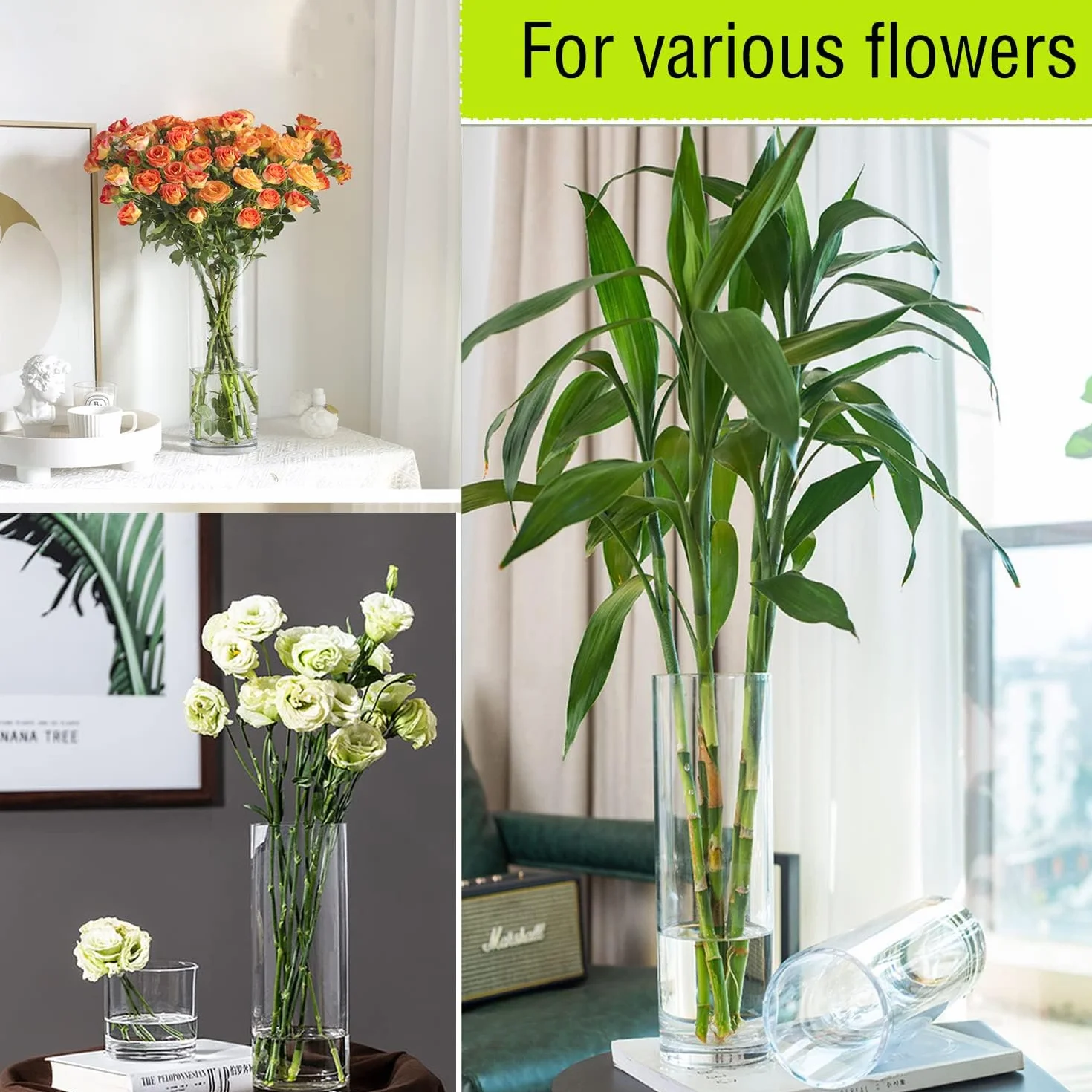TSKDKIT Jarrón grande de cristal para flores de 30 cm, jarrón cilíndrico de vidrio, jarrones transparentes para sala de estar, jarrones grandes modernos de 30 x 10 cm