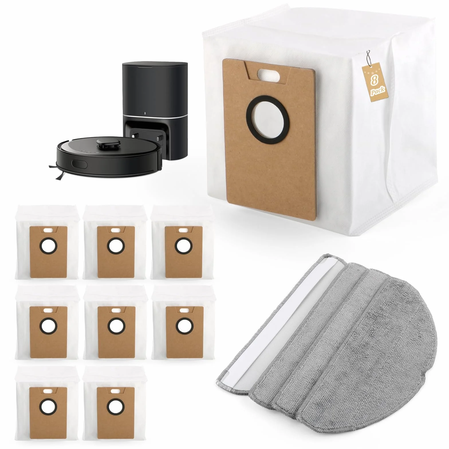 8 Bolsas de Polvo 4 Mopas de Fregado para Tapo RV30 Max Plus/ RV20 Max Plus Bolsas de Aspiradora Pano de Esfregona Accesorios