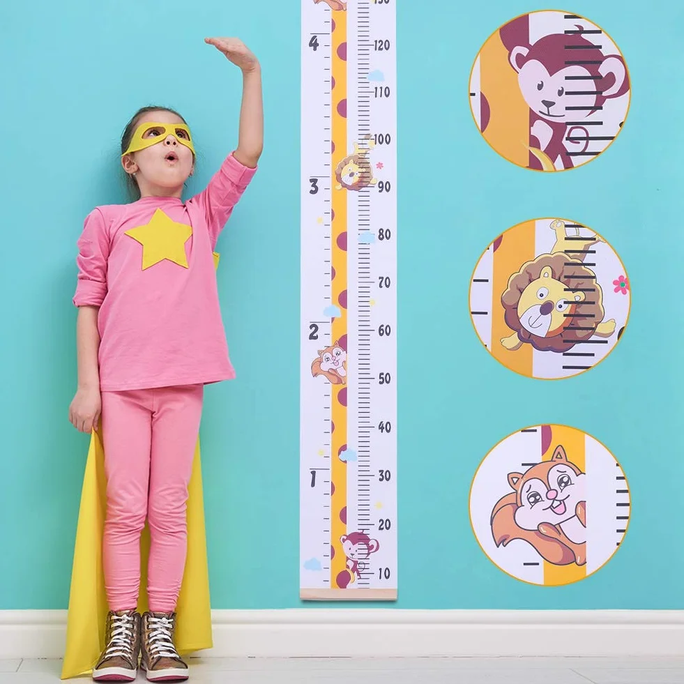 Medidor de Altura Gráficos de Crecimiento para Colgar en la Pared, Regla para Niños y Niñas 20 x 200cm Jirafa