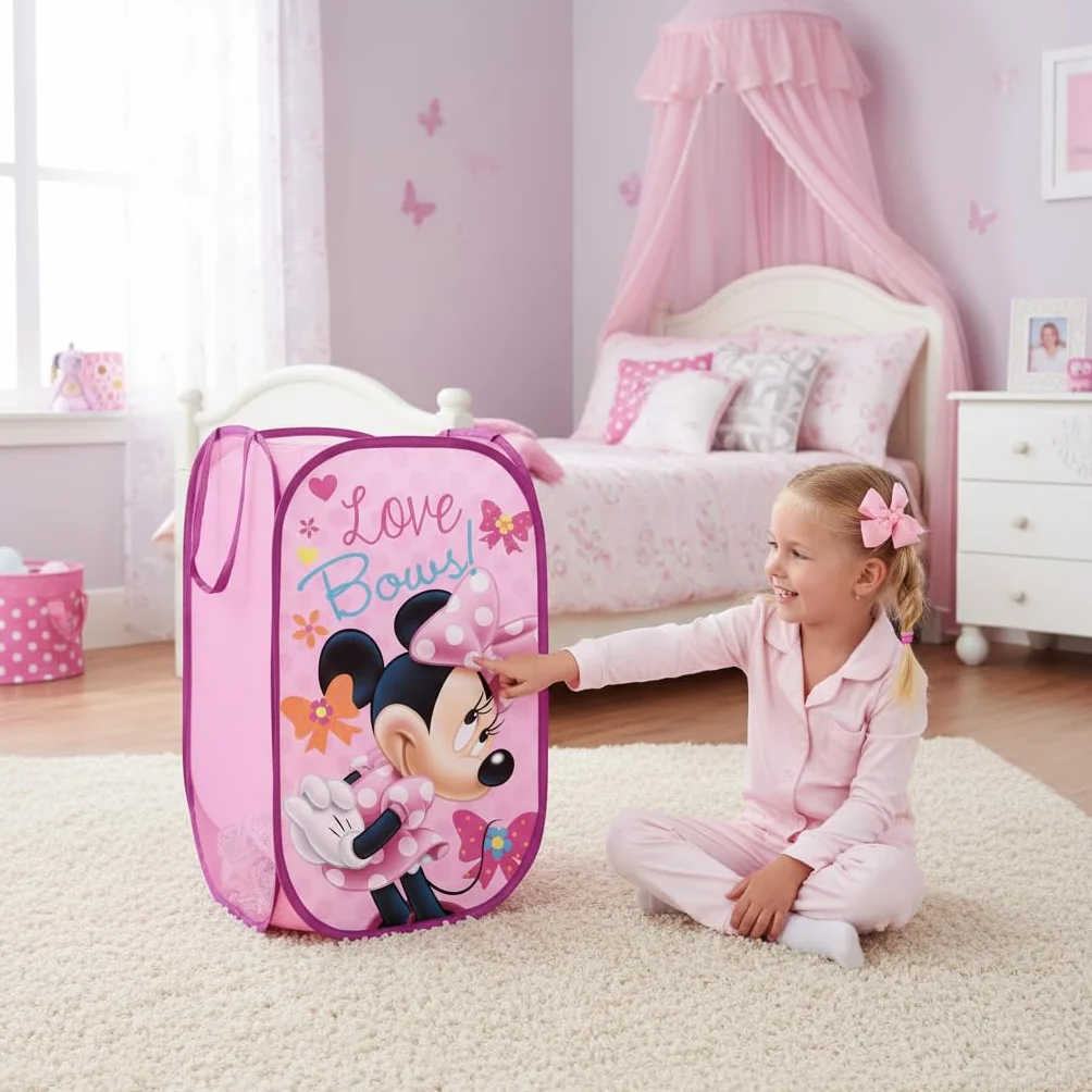 SUPERDIVER Cesta plegable Minnie Mouse Oficial Disney 36x36x58 cm con asas ligera se pliega a 20x20 cm