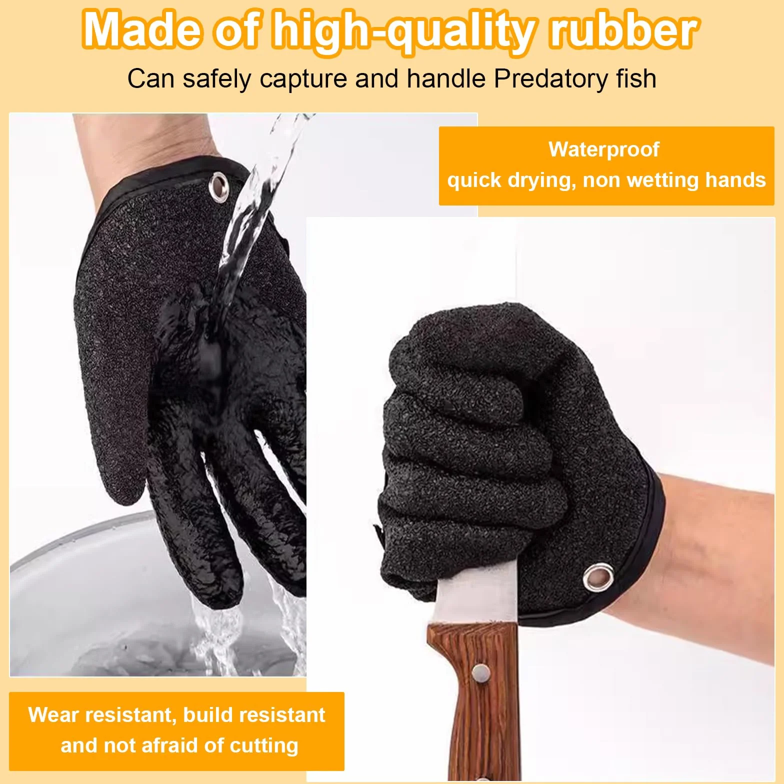 Guantes de Pesca Impermeables Anticortes con Cierre Magnético Antimordeduras