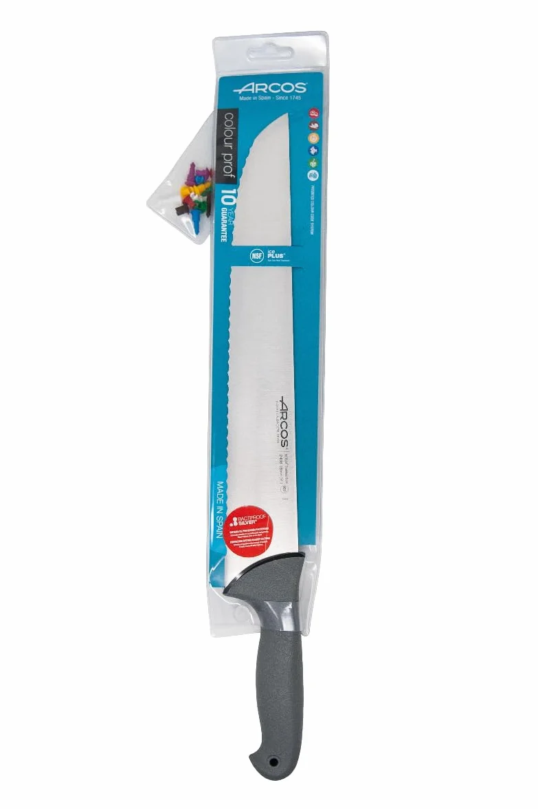 Arcos Cuchillo Pescadero Hoja Serrada Acero Inoxidable NITRUM 350 mm Mango Ergonómico Antideslizante Ideal para Pescado Serie Colour Prof