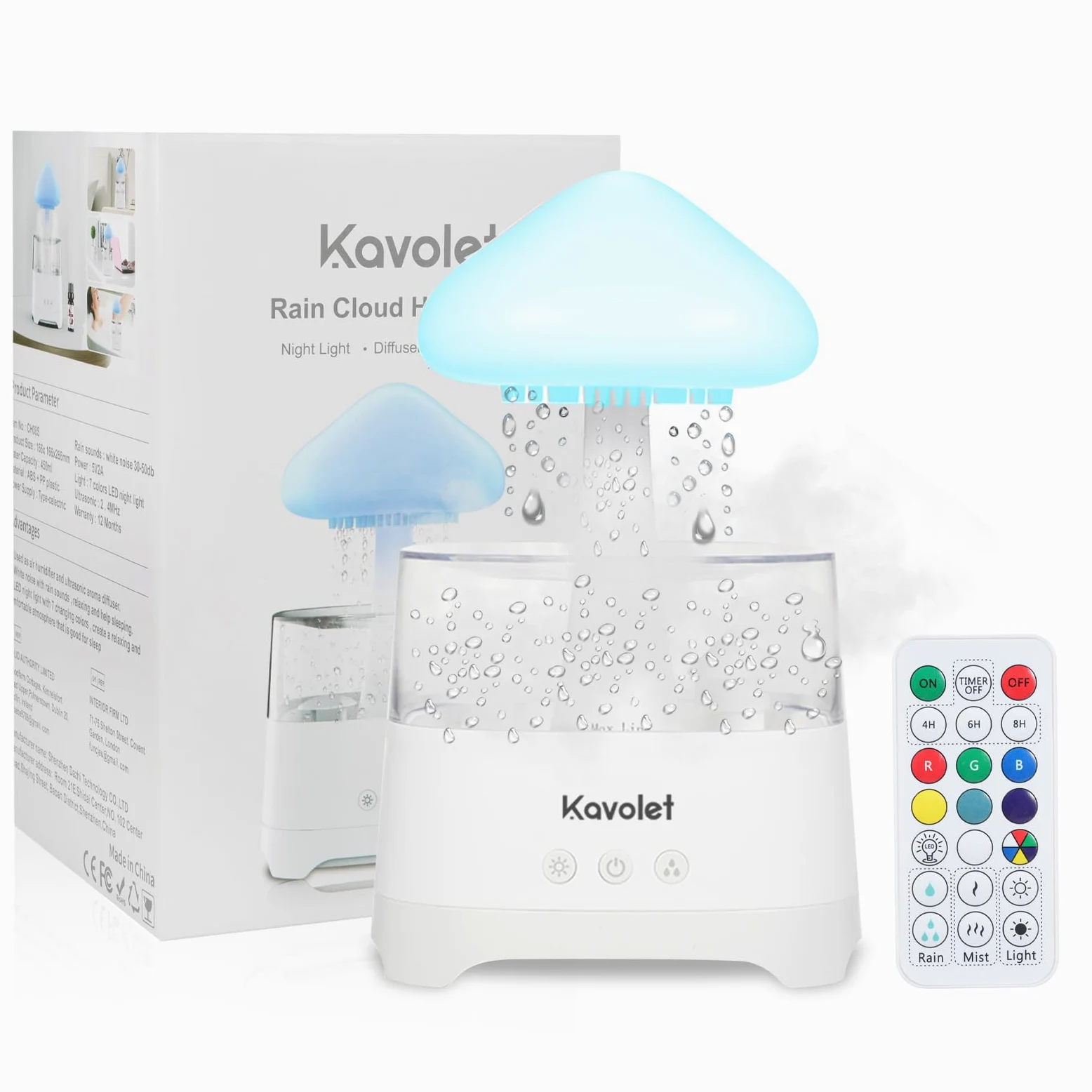 Kavolet Raining Cloud - Humidificador de aire, difusores de aceites esenciales de 450 ml, lluvia nube humidificador, difusor de aromaterapia USB con luces LED de 7 colores, para oficina en casa