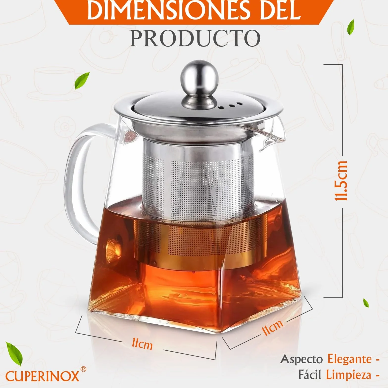 Tetera de Cristal con Infusor para Té e Infusiones, Resistente al Calor y Compatible con Microondas ** - Infusion Prestige Collection (350 ml)