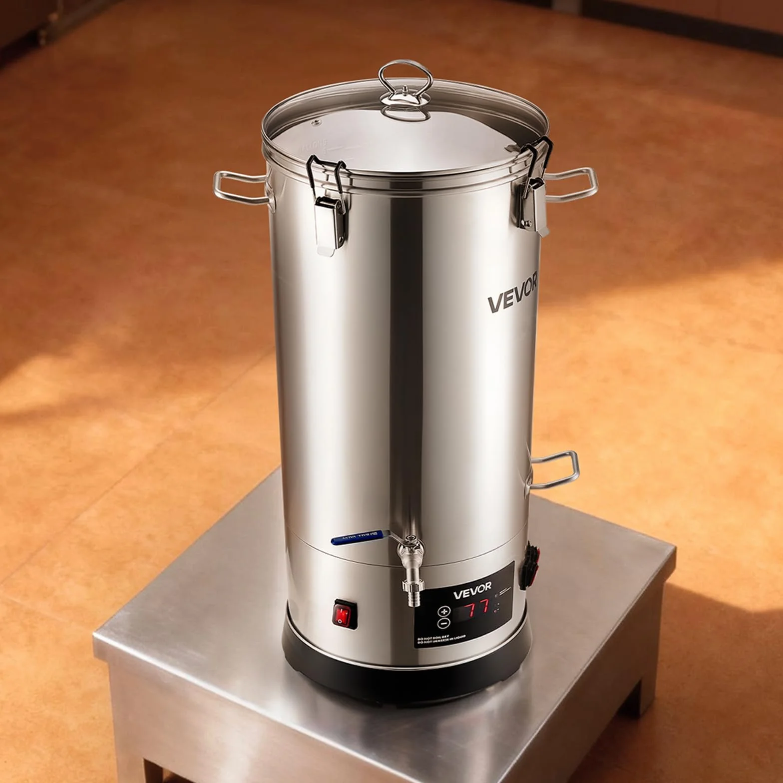 VEVOR Sistema Eléctrico de Elaboración de Cerveza, Olla de Cocción de 30 L, Carcasa de Acero Inoxidable 304, Macerador con Barril Interior Integrado, Asa y Grifo Reforzados, 420 x 325 x 720 mm