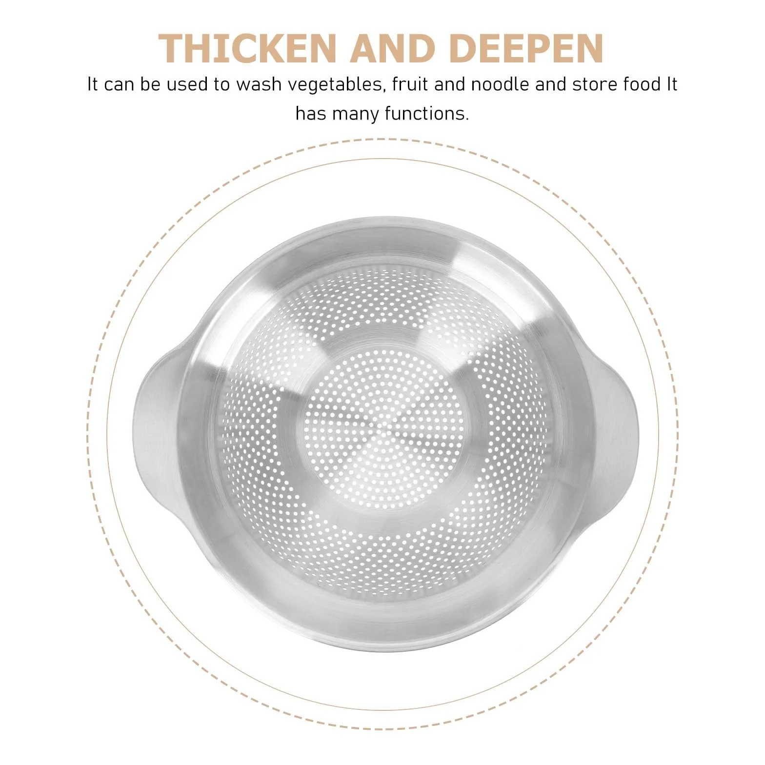 Colador de Cocina de Acero Inoxidable Plata, Cuenco Multiuso | Escurridor para Lavar y Drenar Agua, Cesta para Fideos y Arroz, Uso en Cocina y Frutas