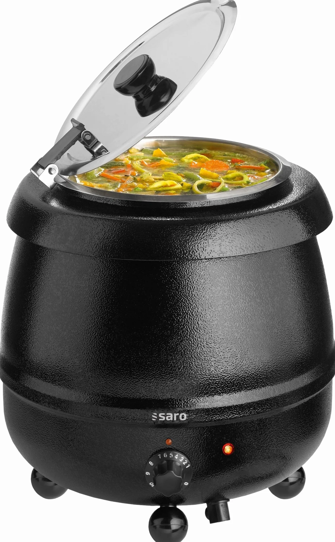 SARO SKZ-12 Caldero para sopa, 10 l, acero inoxidable, 330 x 360 mm (Ø x L), depósito de agua extraíble, tapa plegable, regulador de energía y luz indicadora