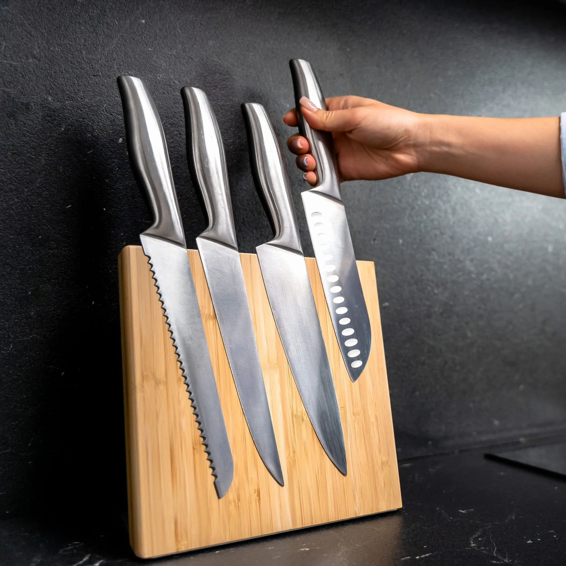 Coninx Bloque Magnético de Cuchillos | Soporte Cuchillos Cocina con Imán de Neodimio muy fuerte | Porta Cuchillos Cocina | Taco Cuchillos | Portacuchillos | Knife Block | Madera de Bambú
