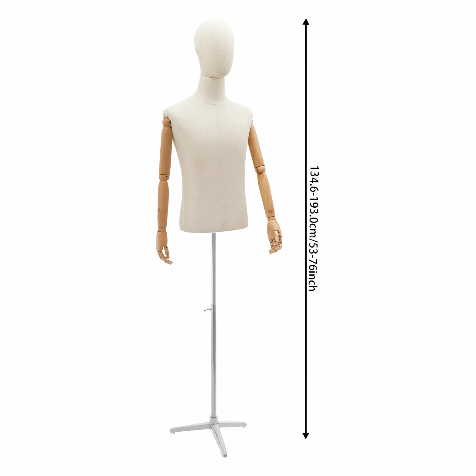 Maniquí Hombre Maniquies de Hombre con Brazos Busto Masculino Lino Maniquie para Ropa Articulado Flexible Silueta Masculina Escaparate Base Trípode Plateada Altura Regulable 134,6-193cm