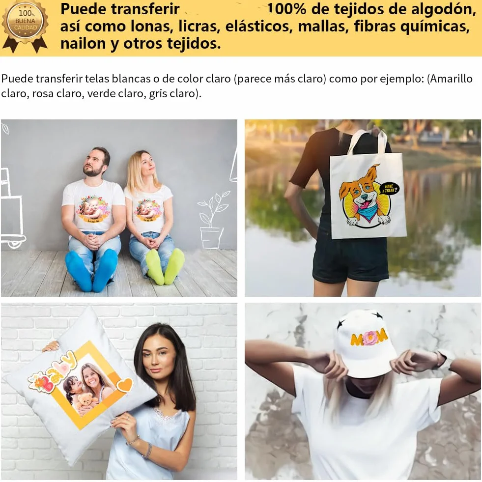 TransOurDream-Papel de Transferencia Para Tejido Claro,Nueva versión mejorada 3.0(A4X10 Hojas),Papel Transfer Apto Tinta o Láser, vinilo HTV,Transfer paper Perfecto para Fiesta.ES-03-10