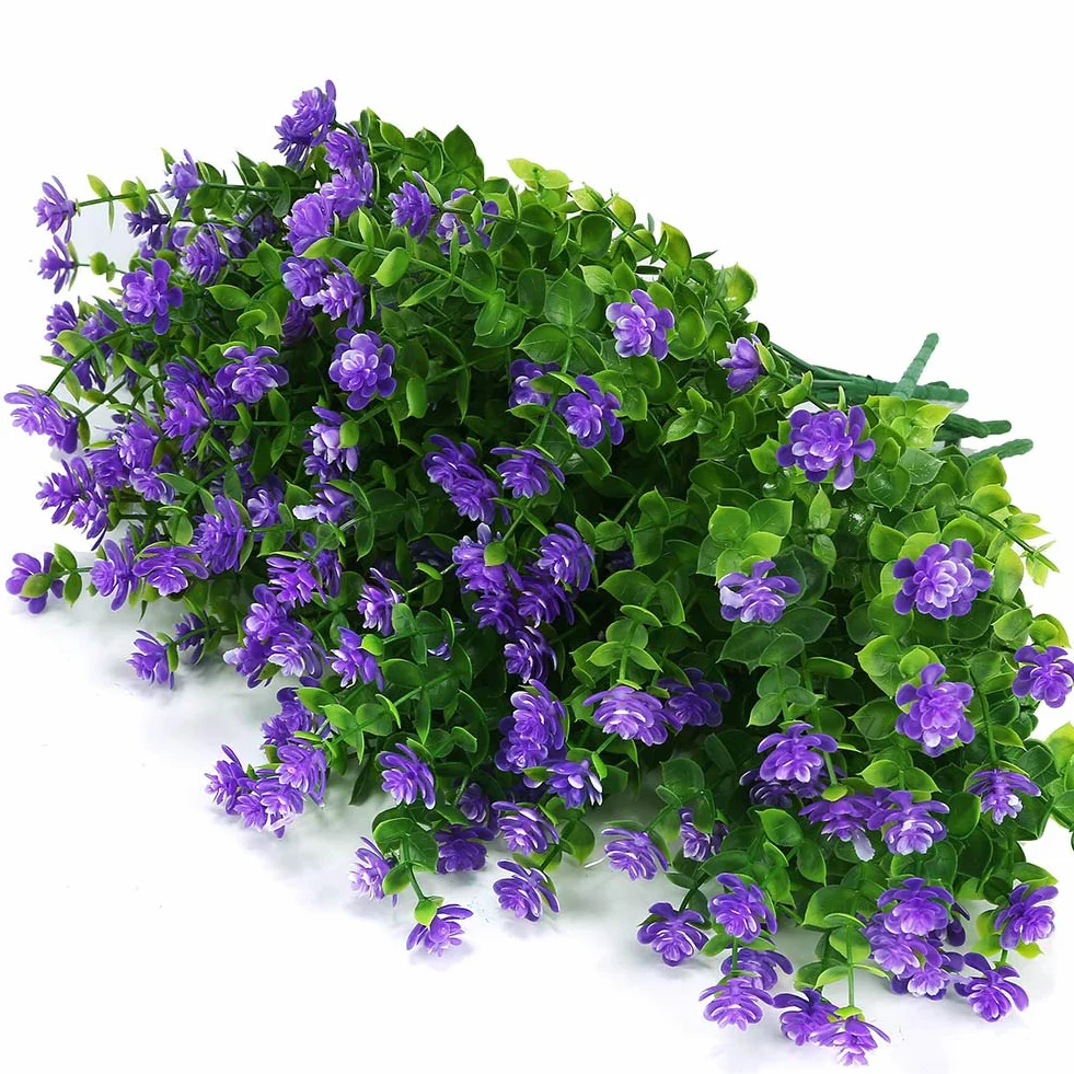 12 paquetes de flores artificiales para exteriores, resistentes a los rayos UV, plantas de boj falsas, vegetación sintética para interiores y exteriores, plantas colgantes de jardín, porche,