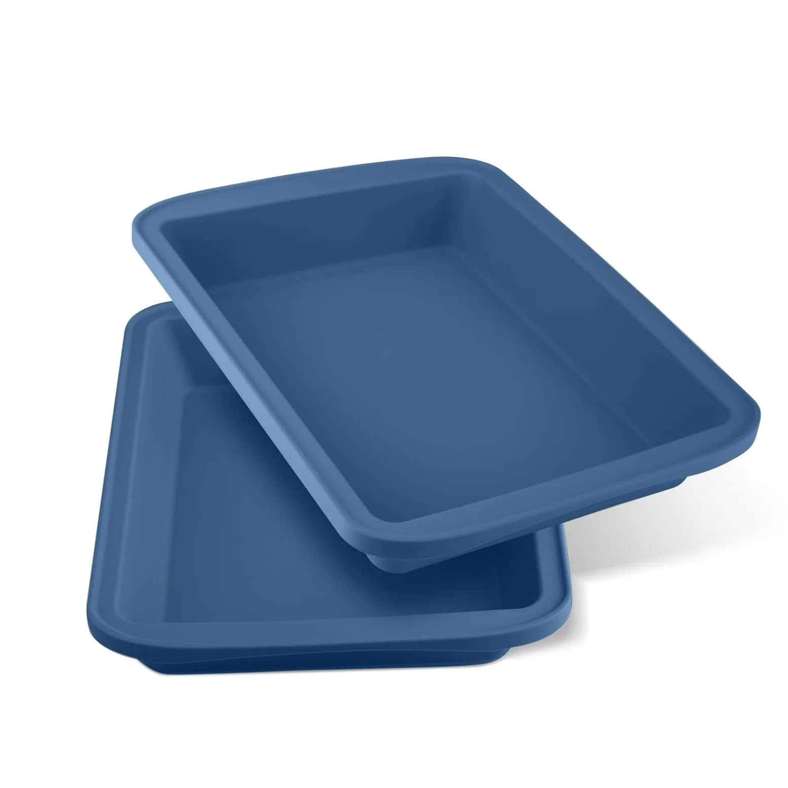 Sunsetbaby Molde rectangular de silicona para hornear, con asas, compatible con Fancy Panz, para lasaña, pastel, brownie o cena familiar, 12.6 x 9.8 x 2.1 pulgadas (paquete de 2, azul clásico)