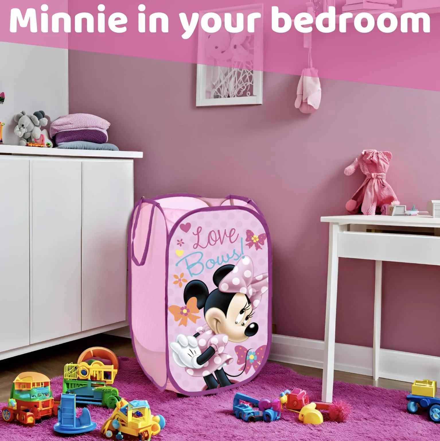 SUPERDIVER Cesta plegable Minnie Mouse Oficial Disney 36x36x58 cm con asas ligera se pliega a 20x20 cm