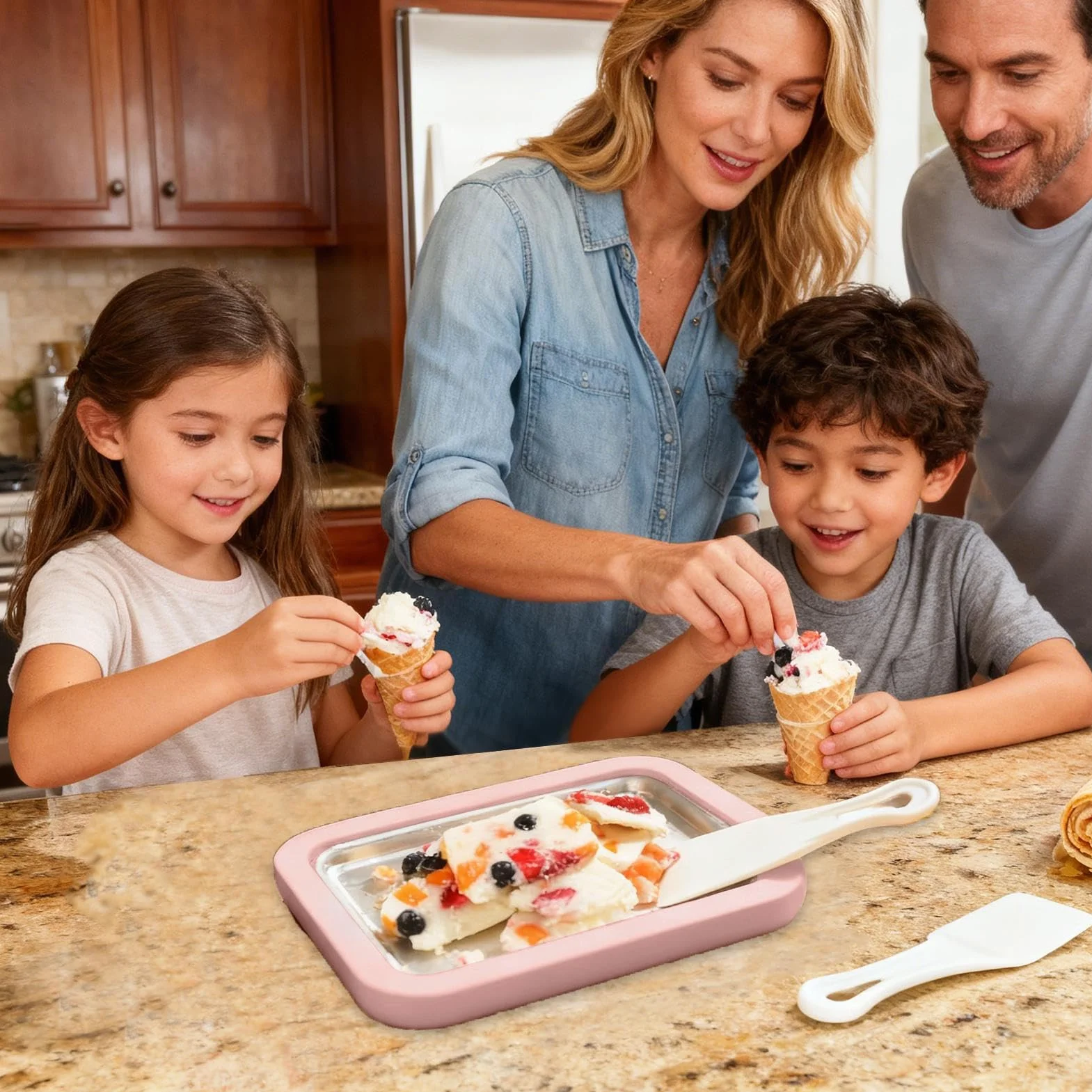 Máquina Para Hacer Enrollado,Bandeja para Rollos de Yogur - Placa Fría Instantánea Con 2 Espátulas | para Adultos Cocina Doméstica Reuniones Familiares Exterior Vacaciones Cocina