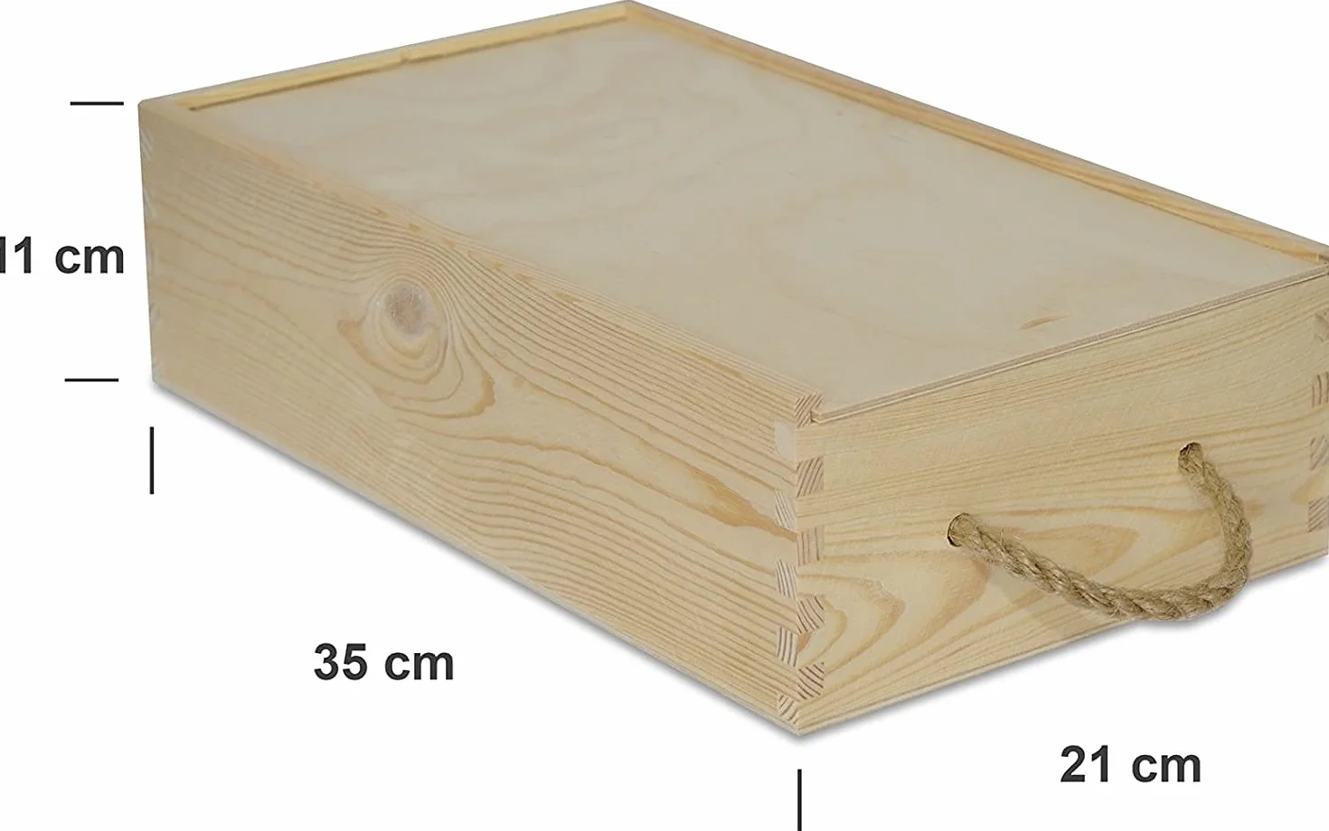 ADRI. Caja de madera para vino con virutas de relleno | 2 Botellas | Tapa corredera en DM y asas para transportar. Medidas de la caja 35 x 21 x 11 cm
