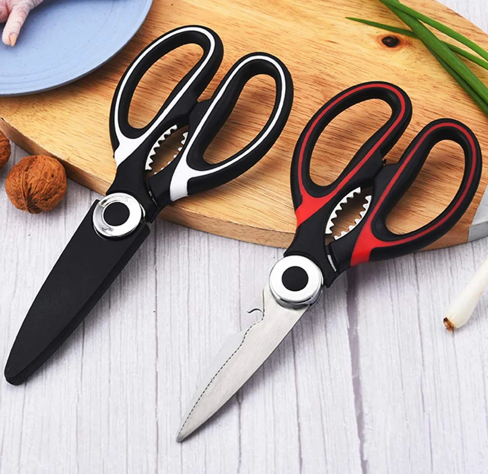 Tijeras de Cocina multifunción(Pack de 2),Acero Inoxidable,con Funda Protectora para Cuchilla,Usado para Cortar Pollo, Pescado, Carne, Vegetales, Hierbas