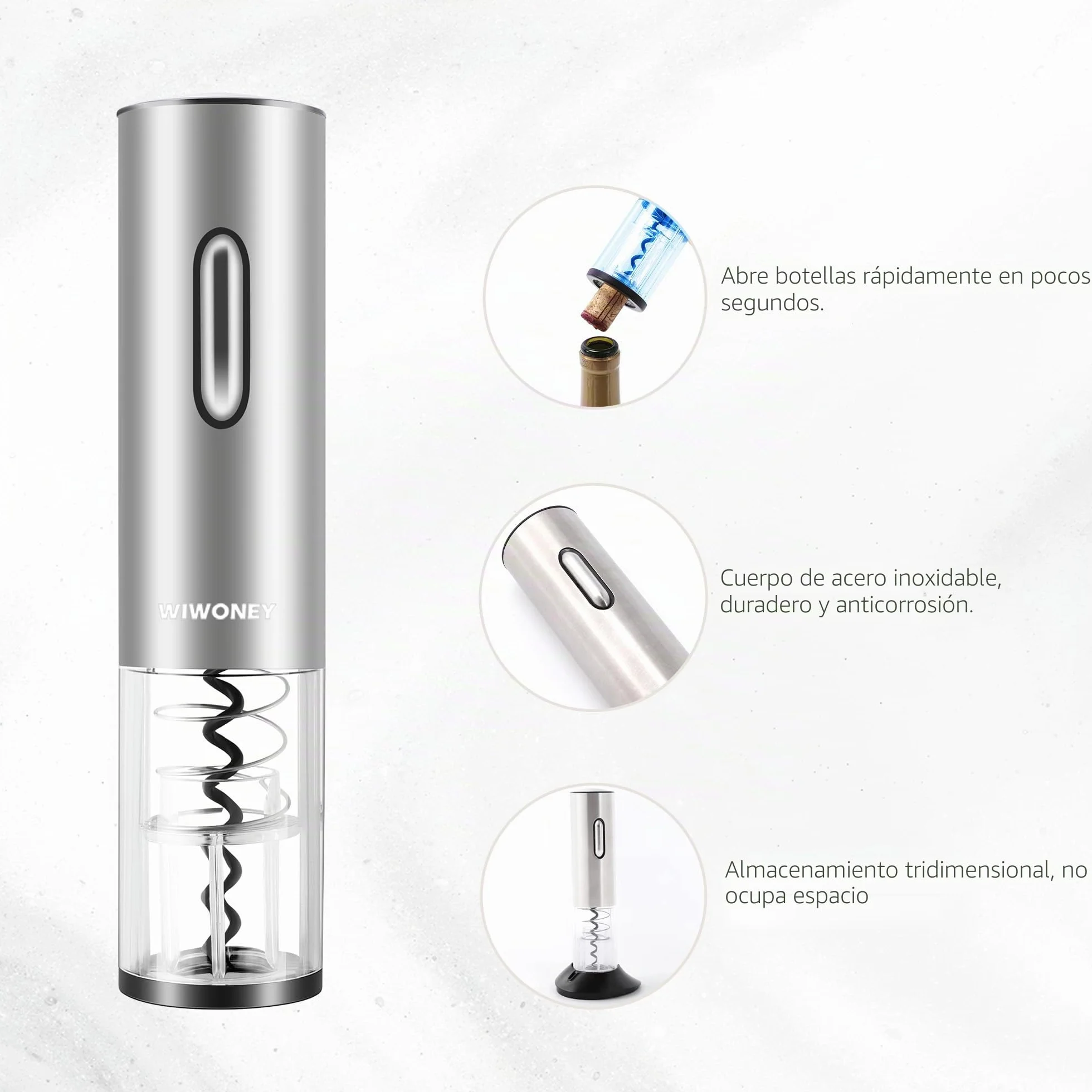 Sacacorchos Eléctrico, Abridor Botellas de Vino Profesional, Sacacorchos Eléctrico de Acero Inoxidable con Puerto de Carga USB, Cortador de Cápsulas, Tapón de Vacío y Vertedor