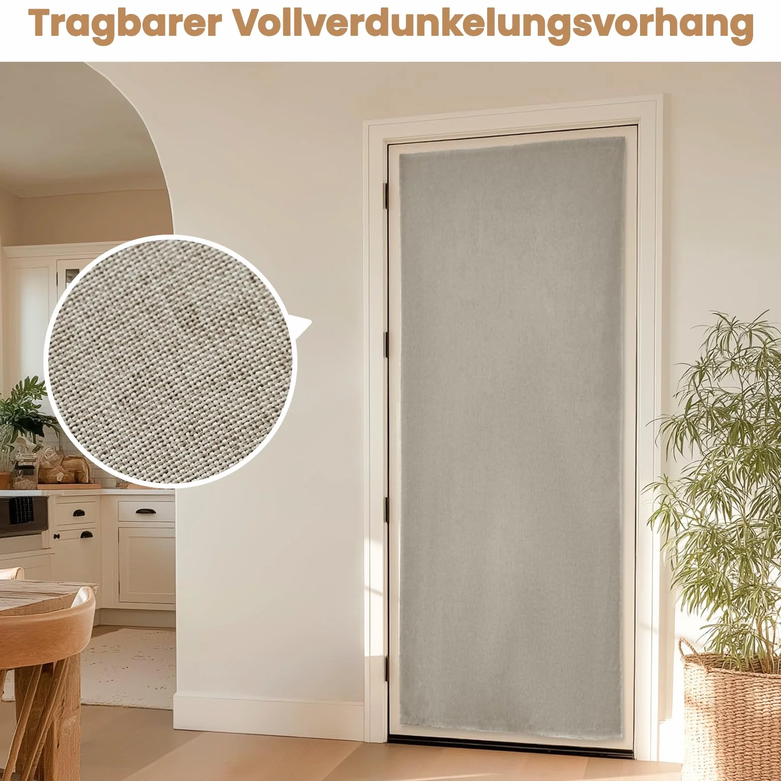 Jilron Cortina opaca para puerta, 100% opaca, sin agujeros, para interior, dormitorio, salón, protección solar, ventana, interior, protección térmica (café claro, 182 x 64 cm), 1 unidad