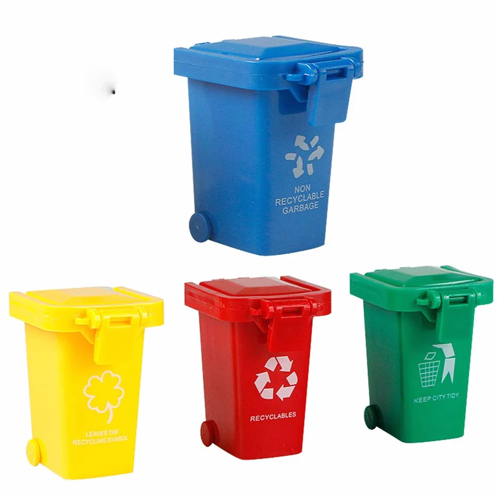 Juego de 4 Cubos de Basura Pequeños Multicolor para Niños Rojo Azul Verde