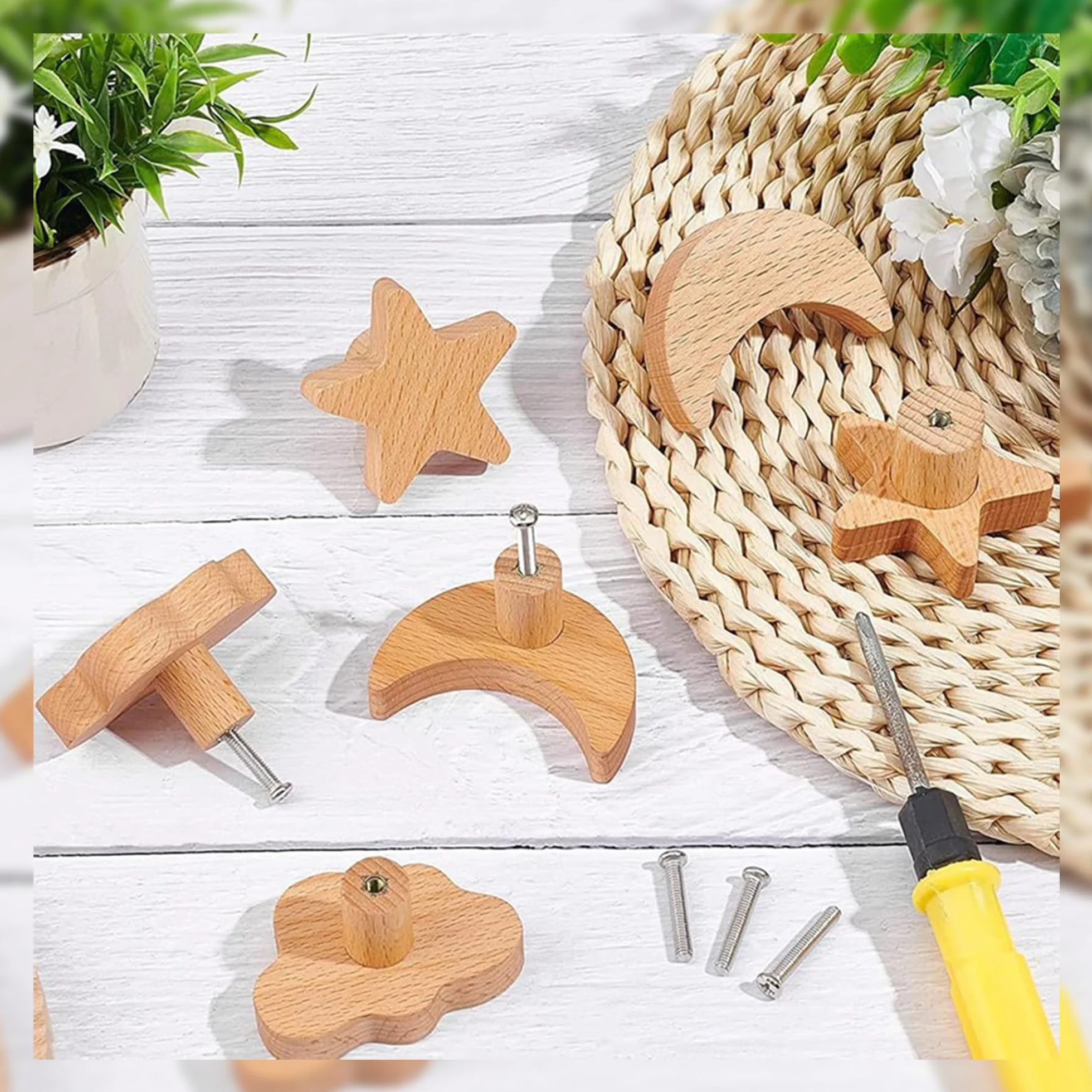Pomos Para Armarios De Guardería, 6 Piezas Pomos De Madera Para Muebles Para Niños, Tiradores De Madera Para Armarios, Pomos Para Muebles, Aparador, Pomos Para Idea De Regalo, Diseño De Nube