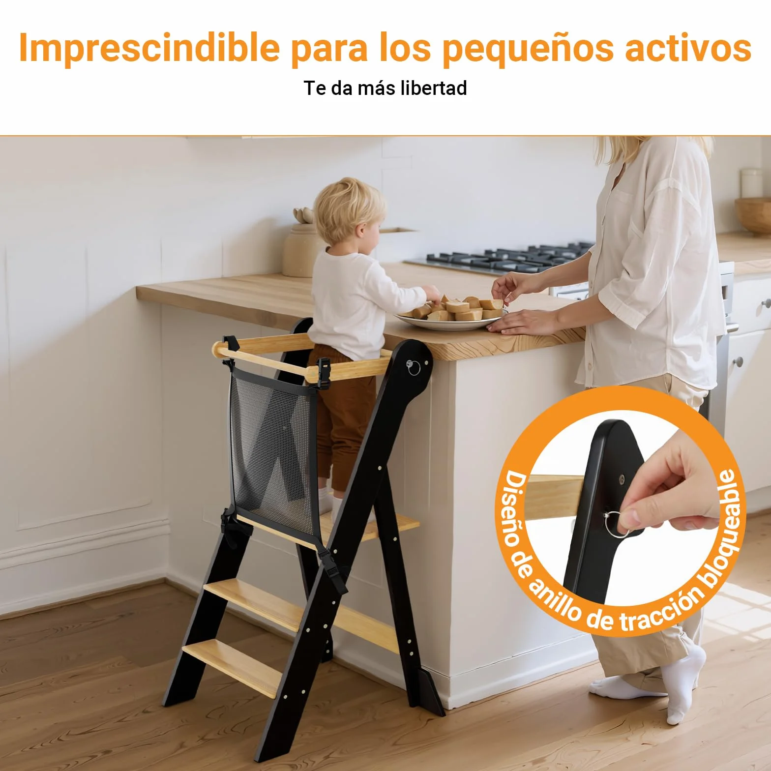 COSYLAND Torre de Aprendizaje Plegable 2 Alturas Ajustable para Niños 18 Meses a 6 Años Negro Natural
