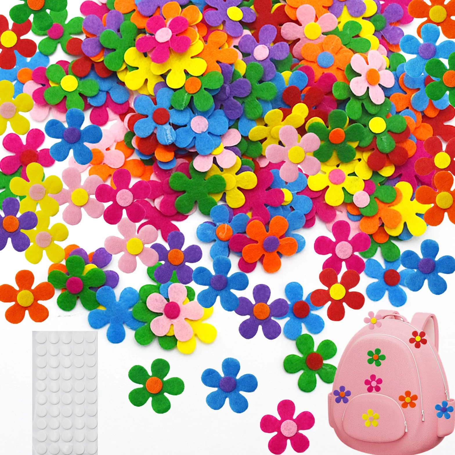 SHENSAIGO 200 unidades de flores de fieltro coloridas para manualidades, coloridas, flores de fieltro para manualidades, accesorios de tarjetas de felicitación, manualidades, flores de fieltro