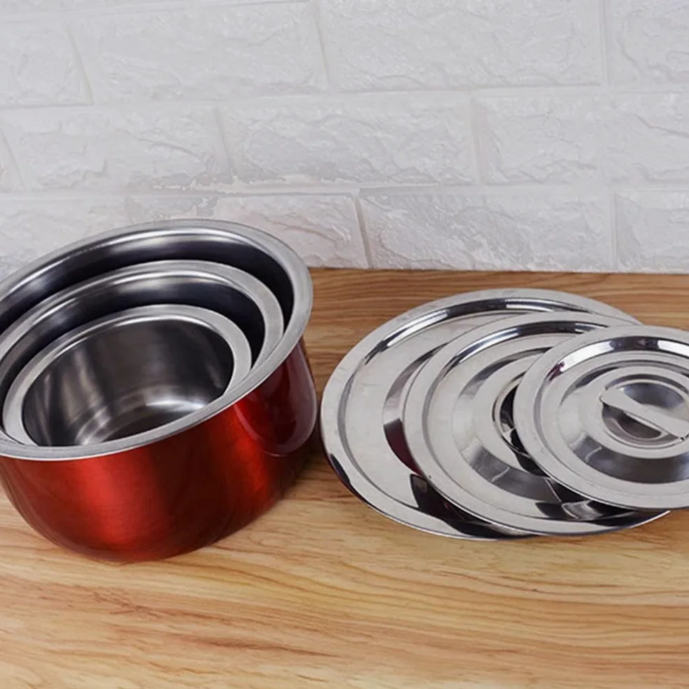 Cuenco De Acero Inoxidable De 3 Piezas con Tazón De Sopa De Tapa De Metal Recipiente De Comida para Restaurante Hotel En Casa