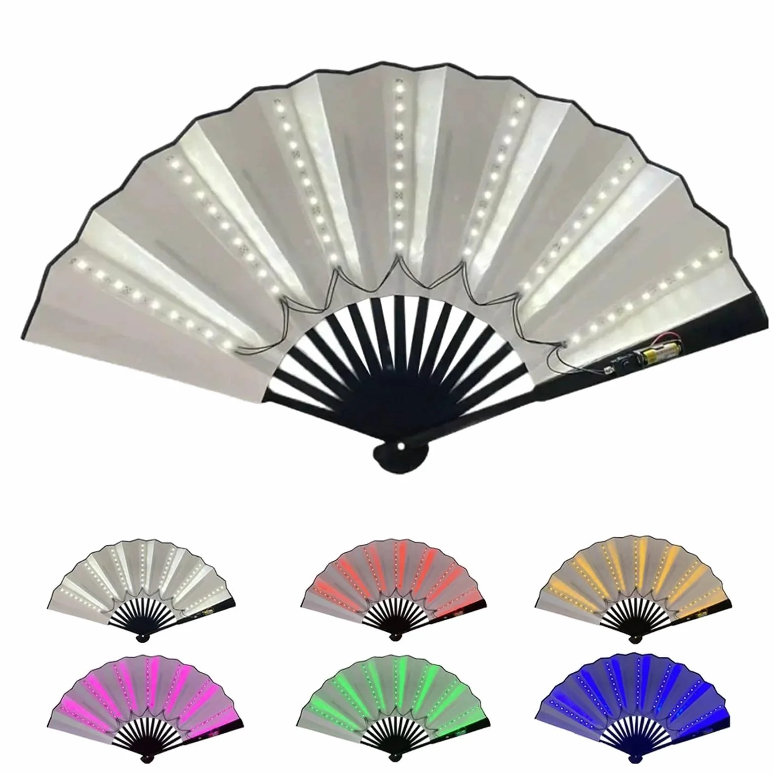 Abanico de mano LED grande plegable para mujer baile escenario boda decoración hogar