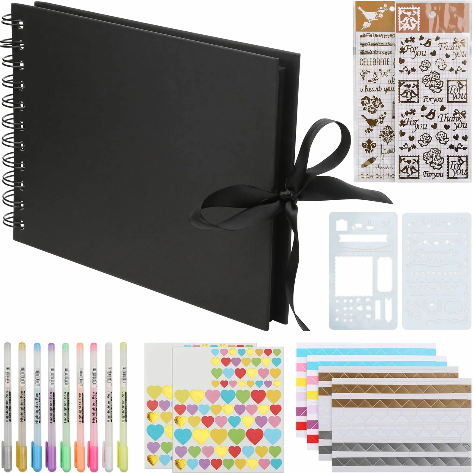HC Álbum de Fotos Scrapbook A5 Para Pegar Y Escribir, De 30 Páginas Negras Albumes De Recortes, de Bricolaje con Bolígrafo Brillante y Pegatinas, Regalo Para Bebés, Parejas, Amigos (AK-FO)
