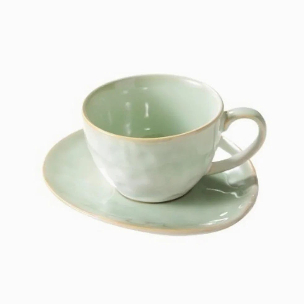 Tazas de café grandes de cerámica, Juego de taza y plato café porcelana multicolor 250 ml(Green)
