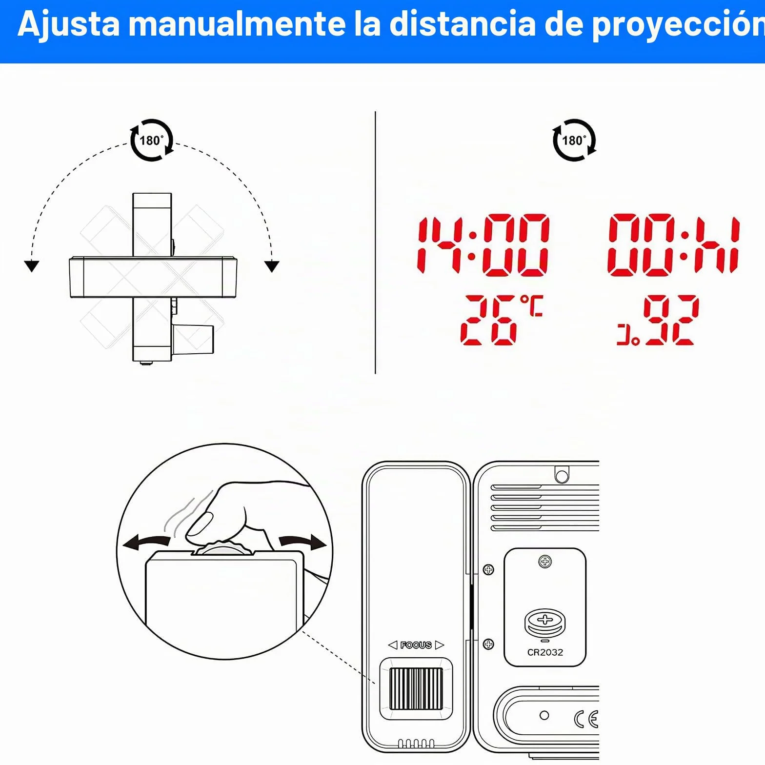 Despertador Proyector Techo,Relojes de Proyección Digital con Temperatura,Modo día laborable/Fin de Semana,Fecha,Bluetooth,Snooze,Luz Nocturna,12/24 Horas,4 Niveles de Brillo Ajustable para Dormitorio