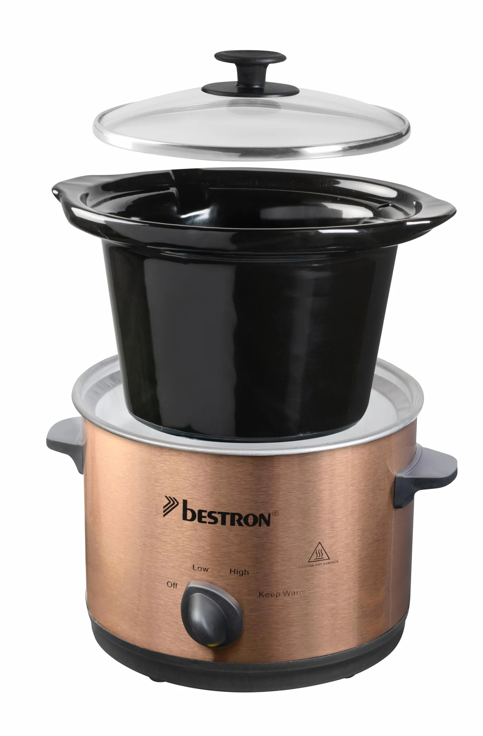 Bestron Slowcooker 1.5 L Olla de Cocción Lenta Cerámica 3 Niveles Cobre