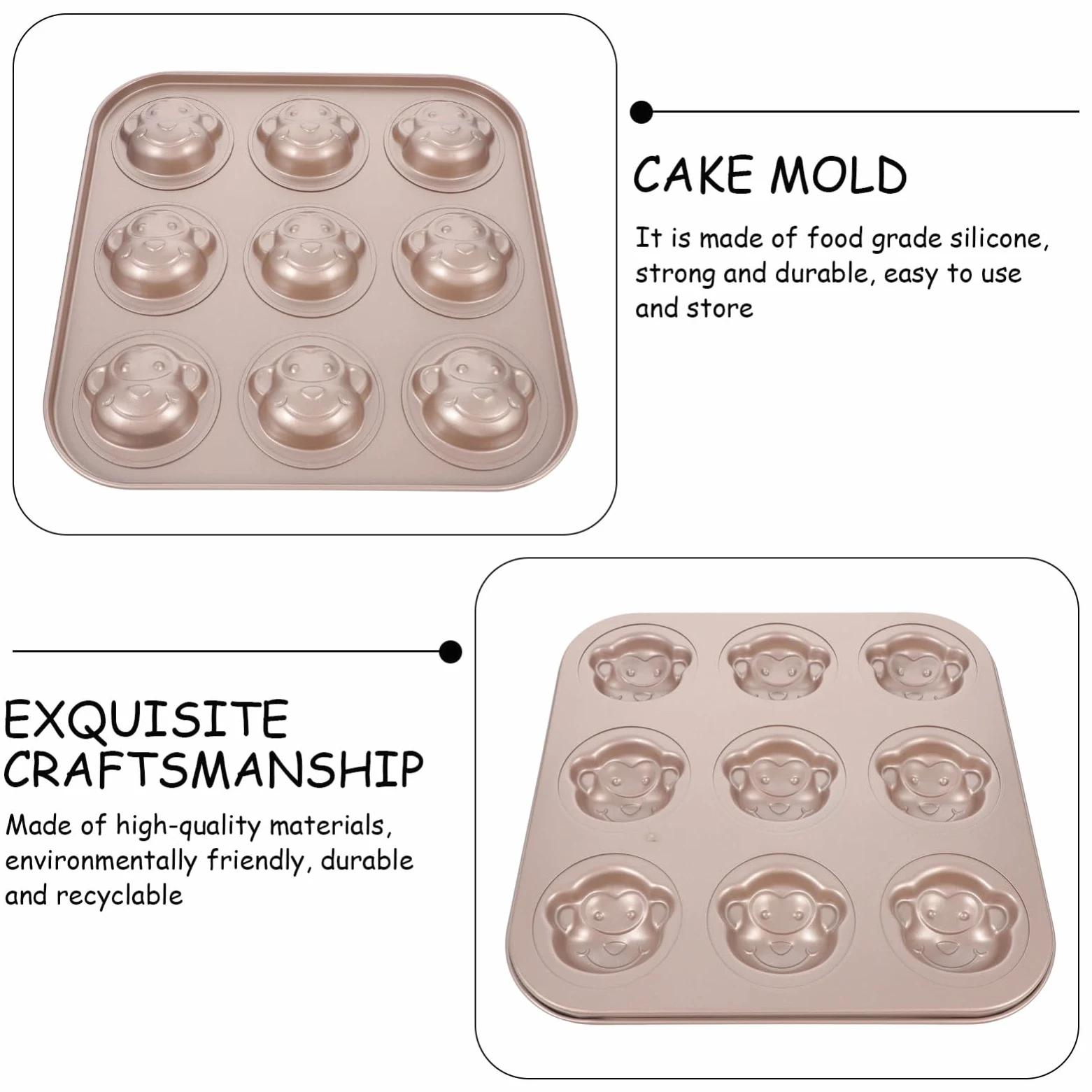 Molde Forma de Mono para Hornear Antiadherente de Acero al Carbono y Resistente a Altas Temperaturas, Adecuado para Hacer Pasteles y Postres en Casa