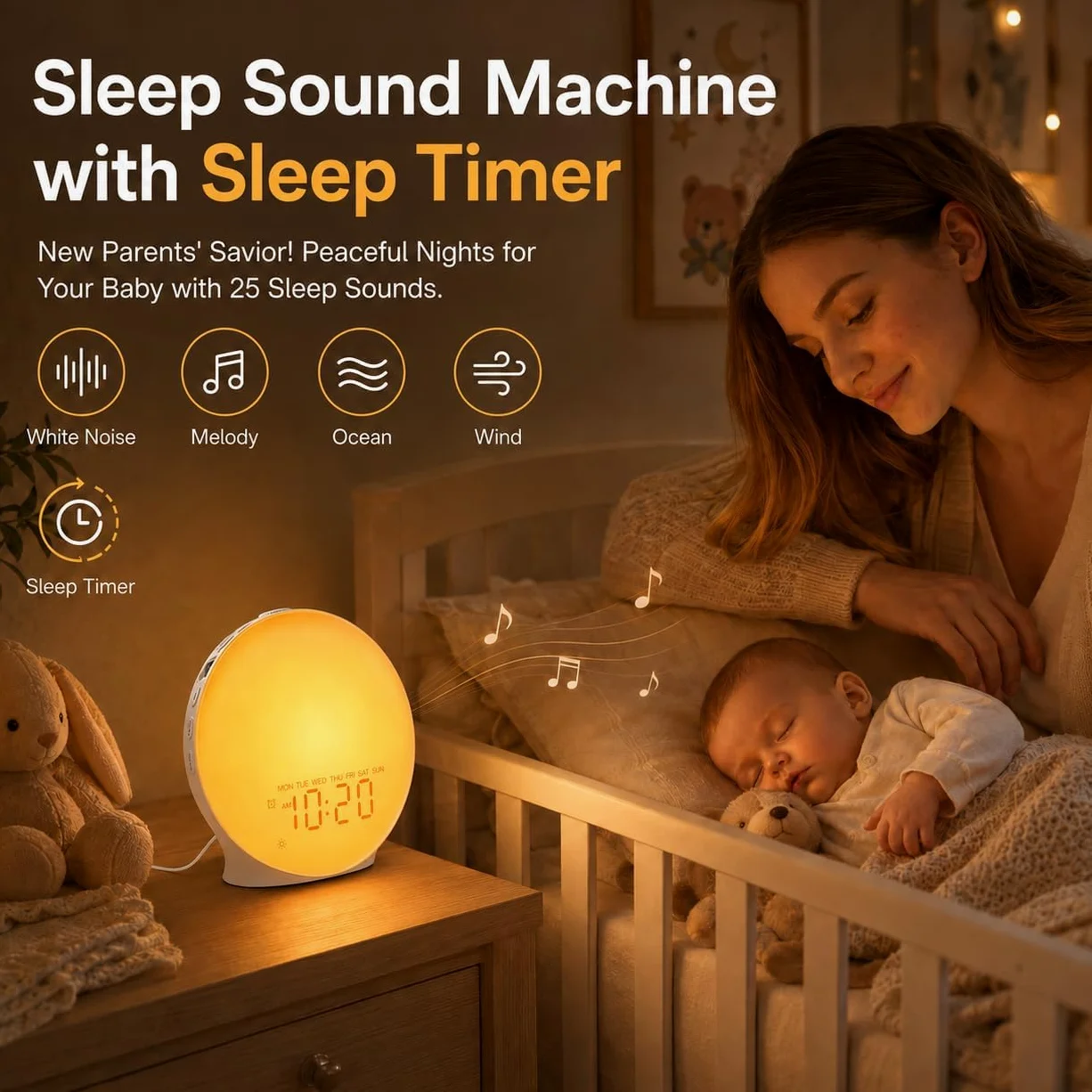 JALL Despertador de luz diurna, despertador con luz al amanecer, máquina de ruido blanco con 22 sonidos, 17 luces nocturnas, altavoz Bluetooth y temporizador de sueño para adultos, niños y dormitorios